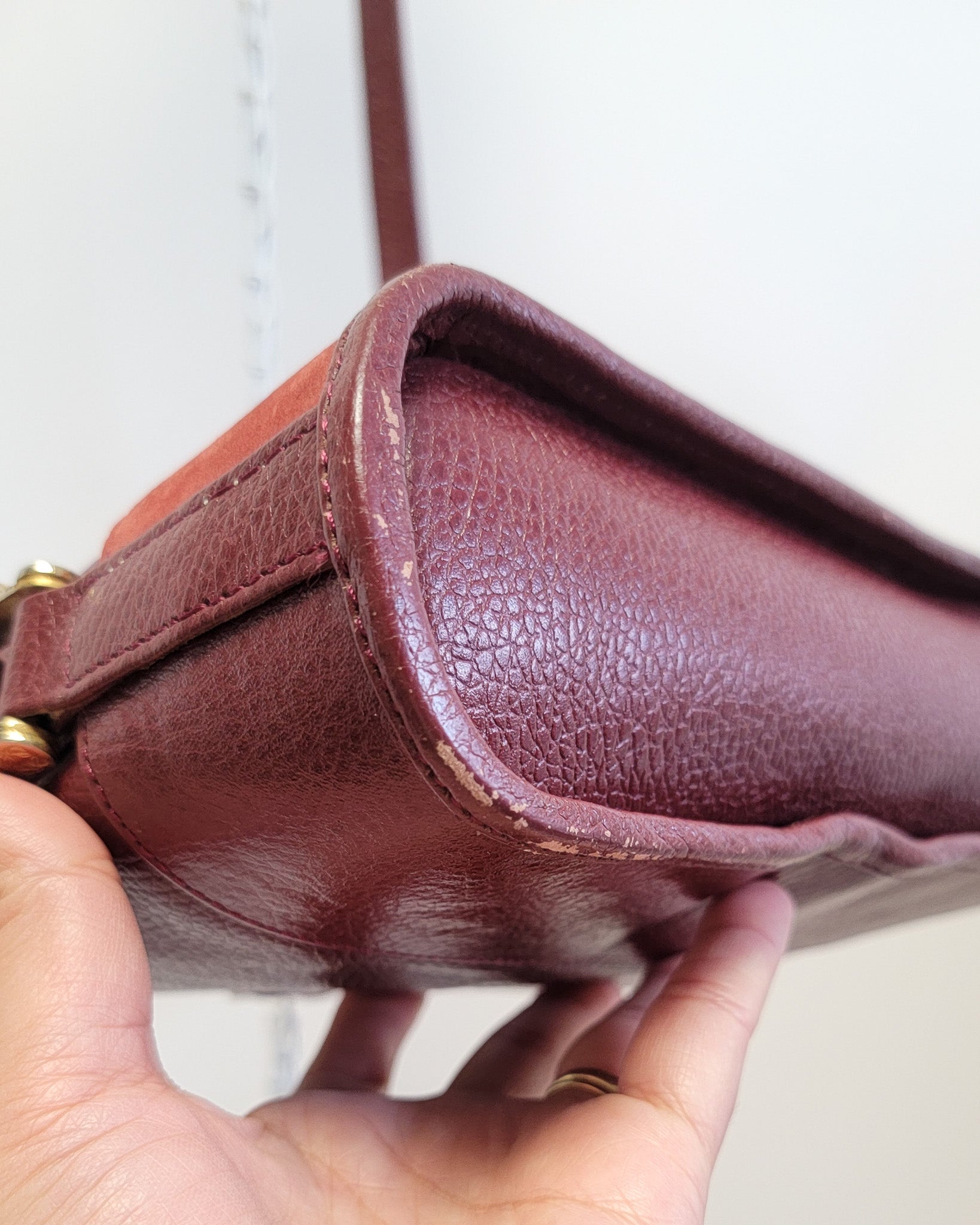 90s Authentic Loewe Monogram Leather & Nubuck Oxblood Shoulder Bag