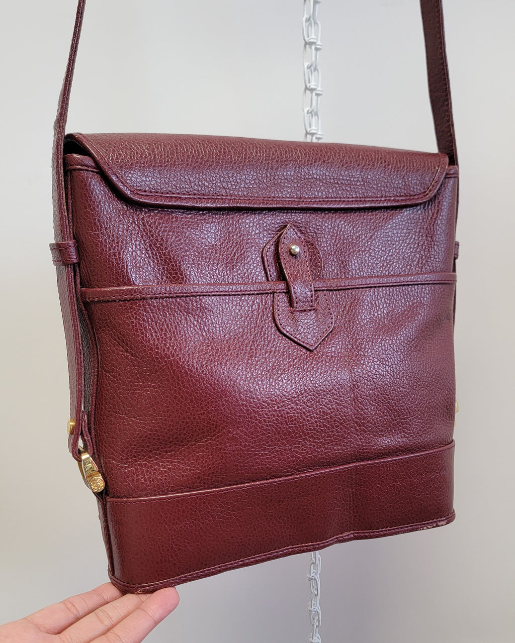 90s Authentic Loewe Monogram Leather & Nubuck Oxblood Shoulder Bag