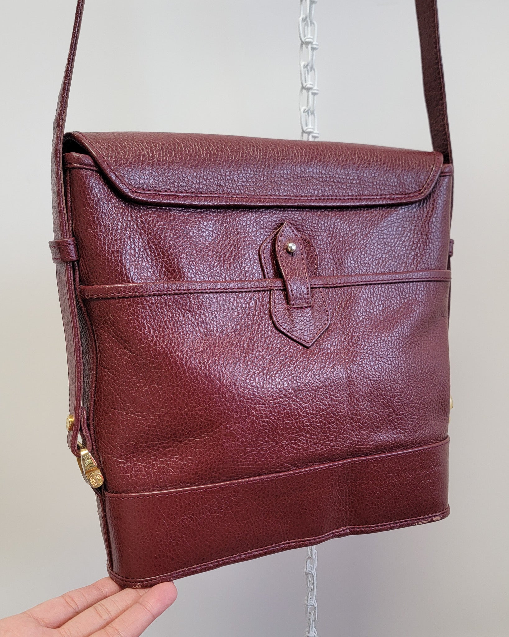 90s Authentic Loewe Monogram Leather & Nubuck Oxblood Shoulder Bag