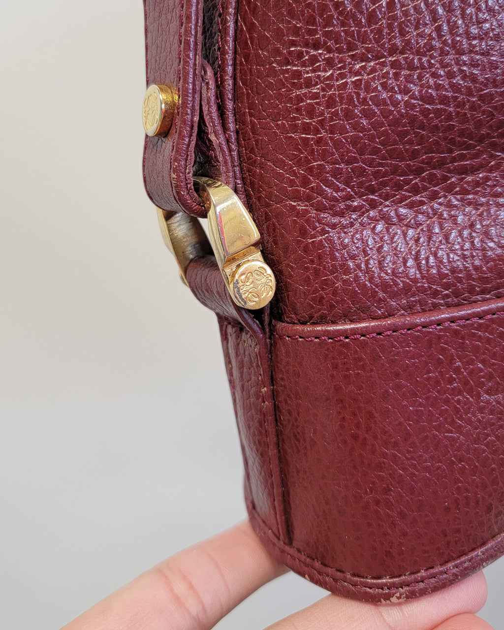 90s Authentic Loewe Monogram Leather & Nubuck Oxblood Shoulder Bag