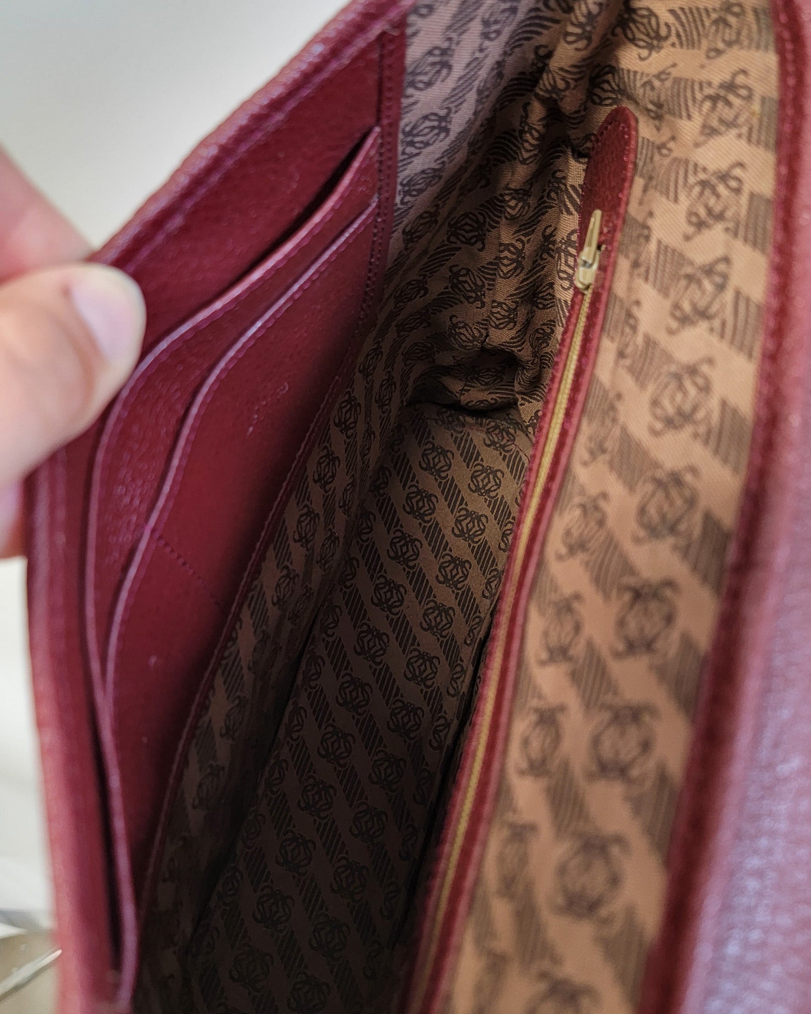 90s Authentic Loewe Monogram Leather & Nubuck Oxblood Shoulder Bag