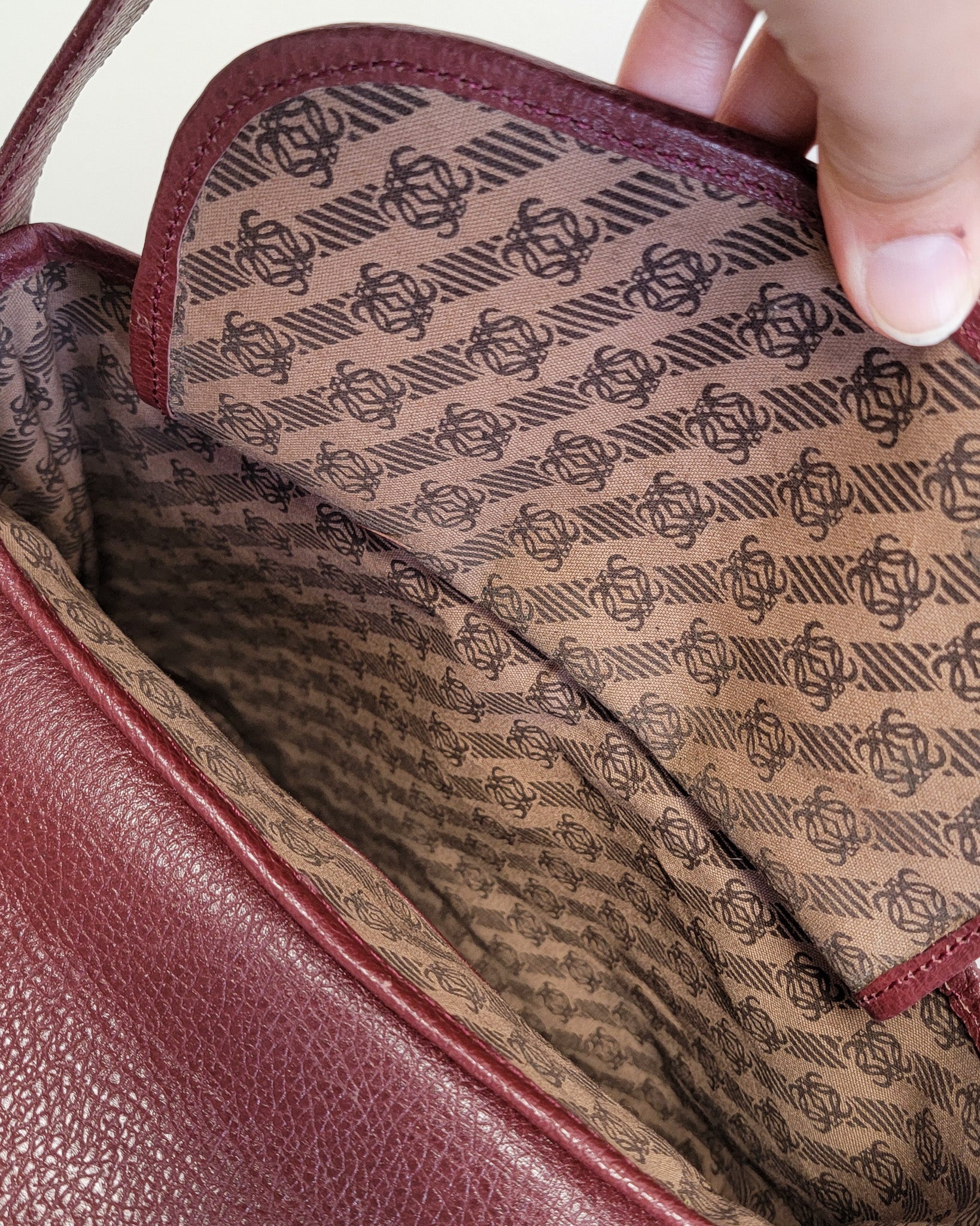90s Authentic Loewe Monogram Leather & Nubuck Oxblood Shoulder Bag