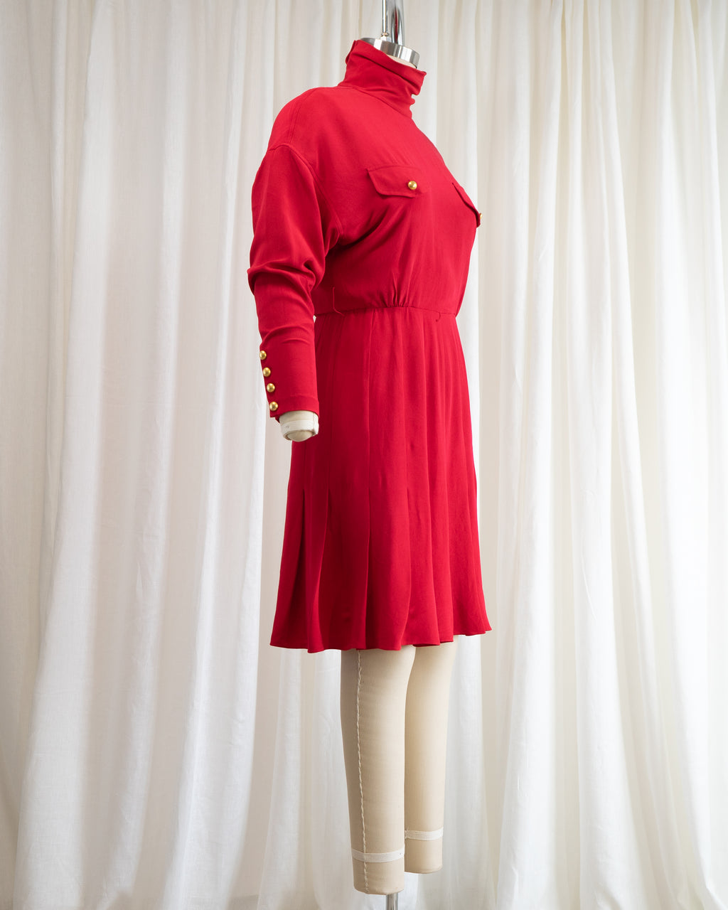 1990s Dana Buchman Pure Silk Poppy Red Fitted Dress & Belt