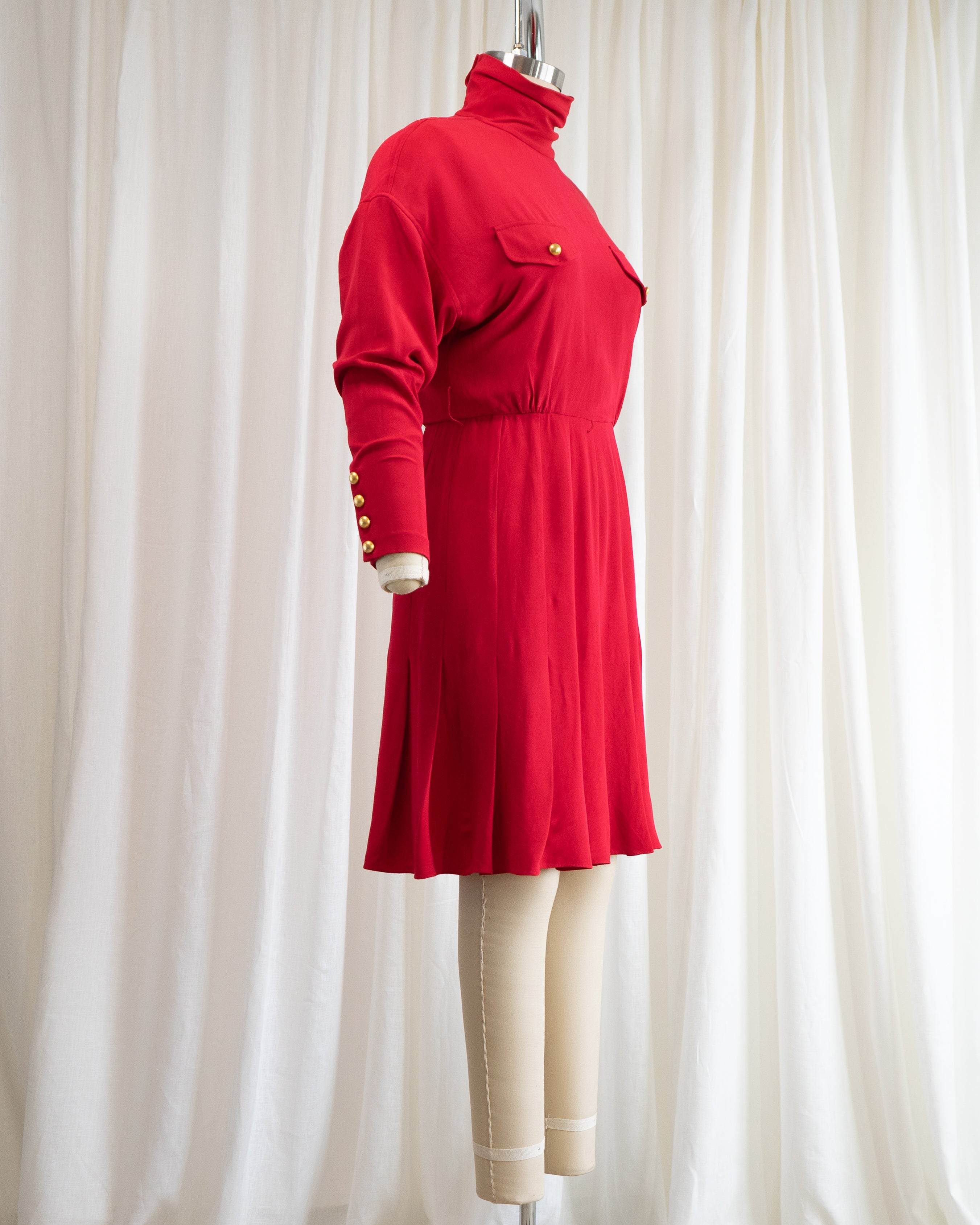 1990s Dana Buchman Pure Silk Poppy Red Fitted Dress & Belt