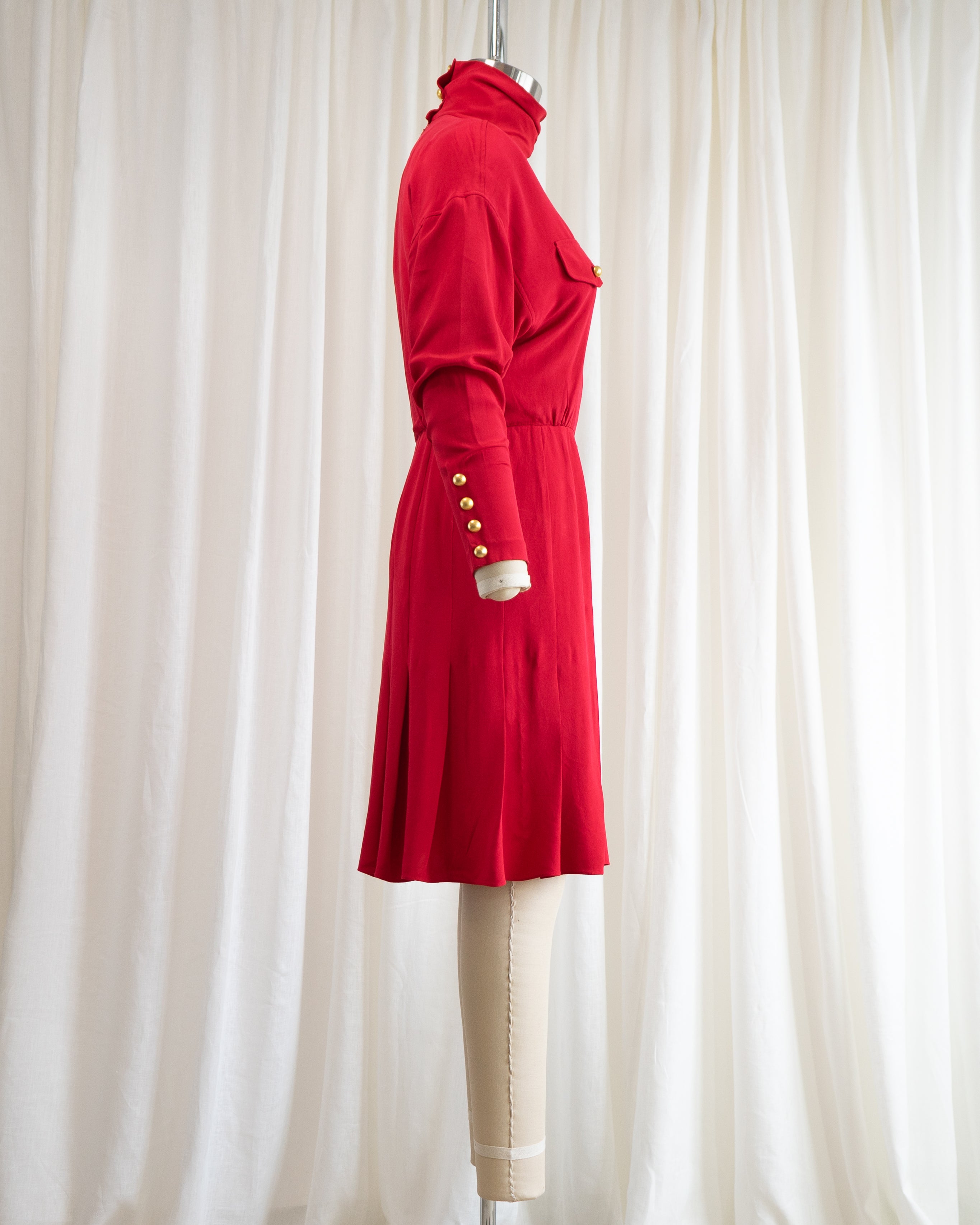 1990s Dana Buchman Pure Silk Poppy Red Fitted Dress & Belt