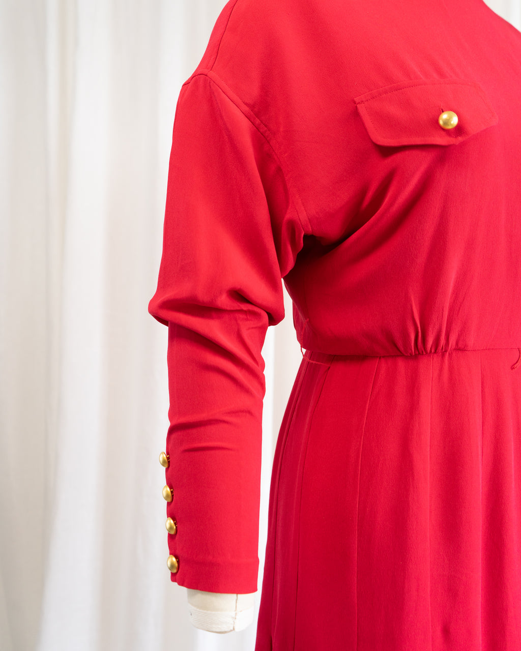 1990s Dana Buchman Pure Silk Poppy Red Fitted Dress & Belt