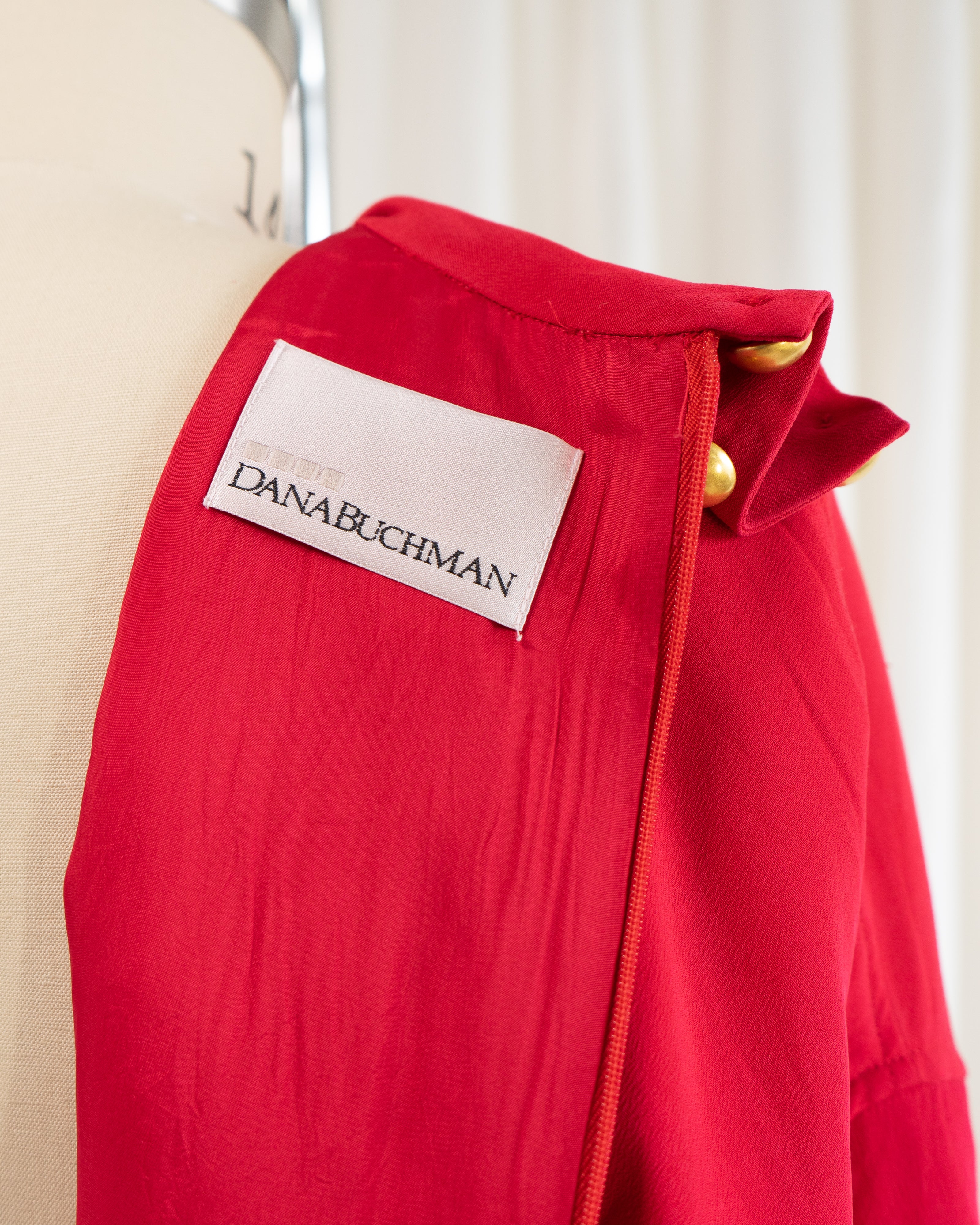 1990s Dana Buchman Pure Silk Poppy Red Fitted Dress & Belt