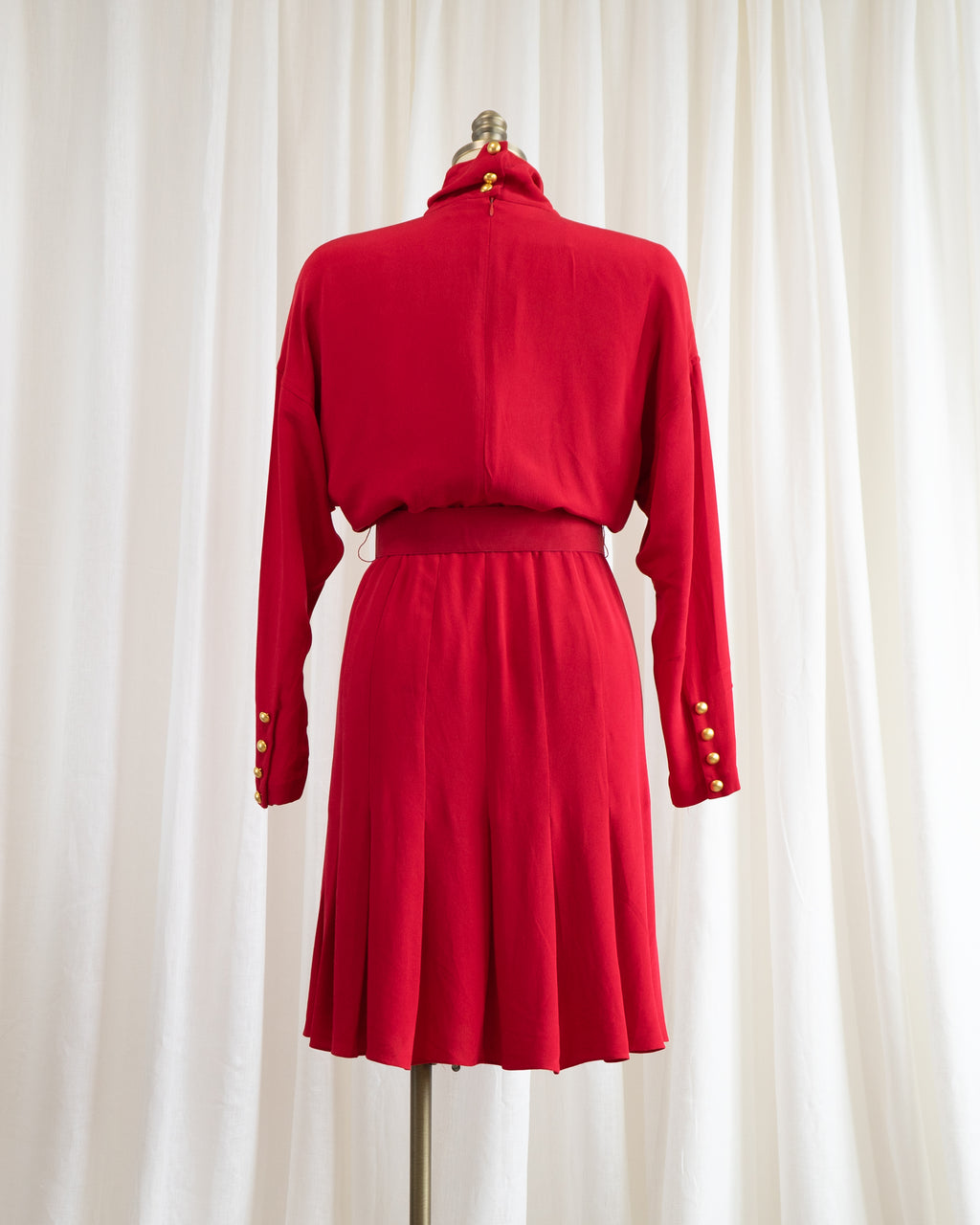 1990s Dana Buchman Pure Silk Poppy Red Fitted Dress & Belt