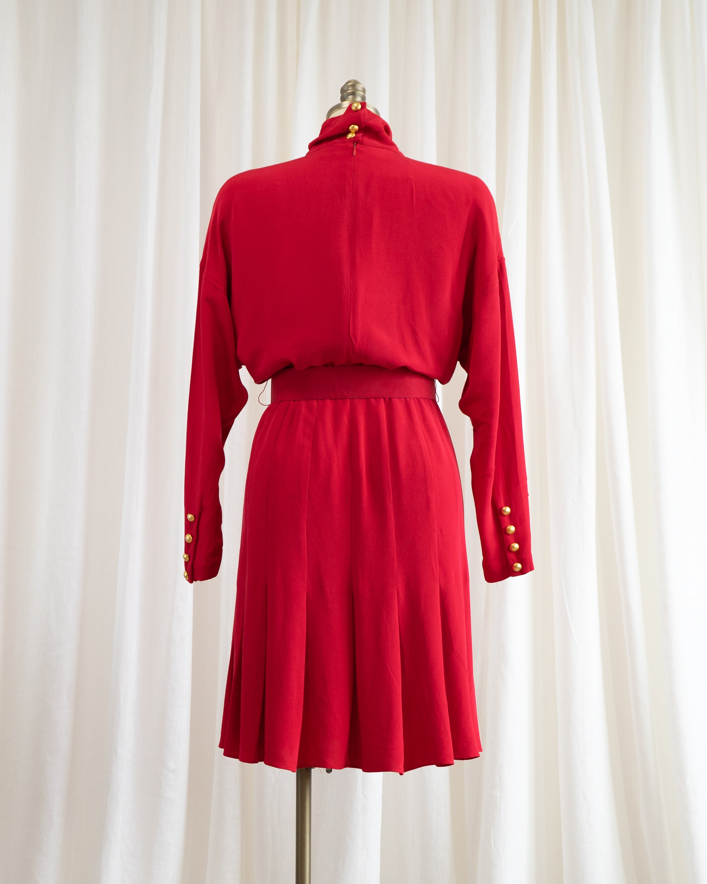 1990s Dana Buchman Pure Silk Poppy Red Fitted Dress & Belt