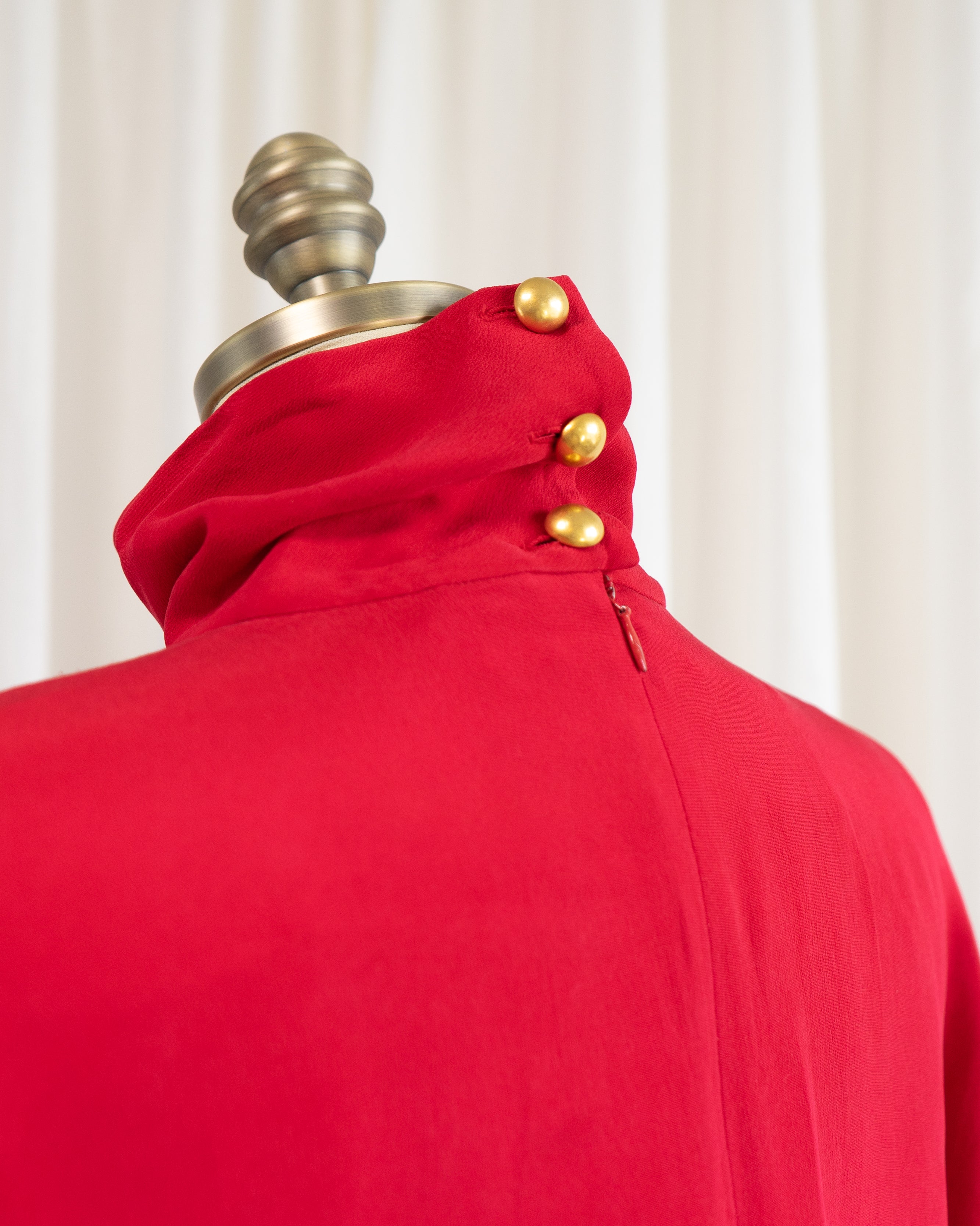 1990s Dana Buchman Pure Silk Poppy Red Fitted Dress & Belt