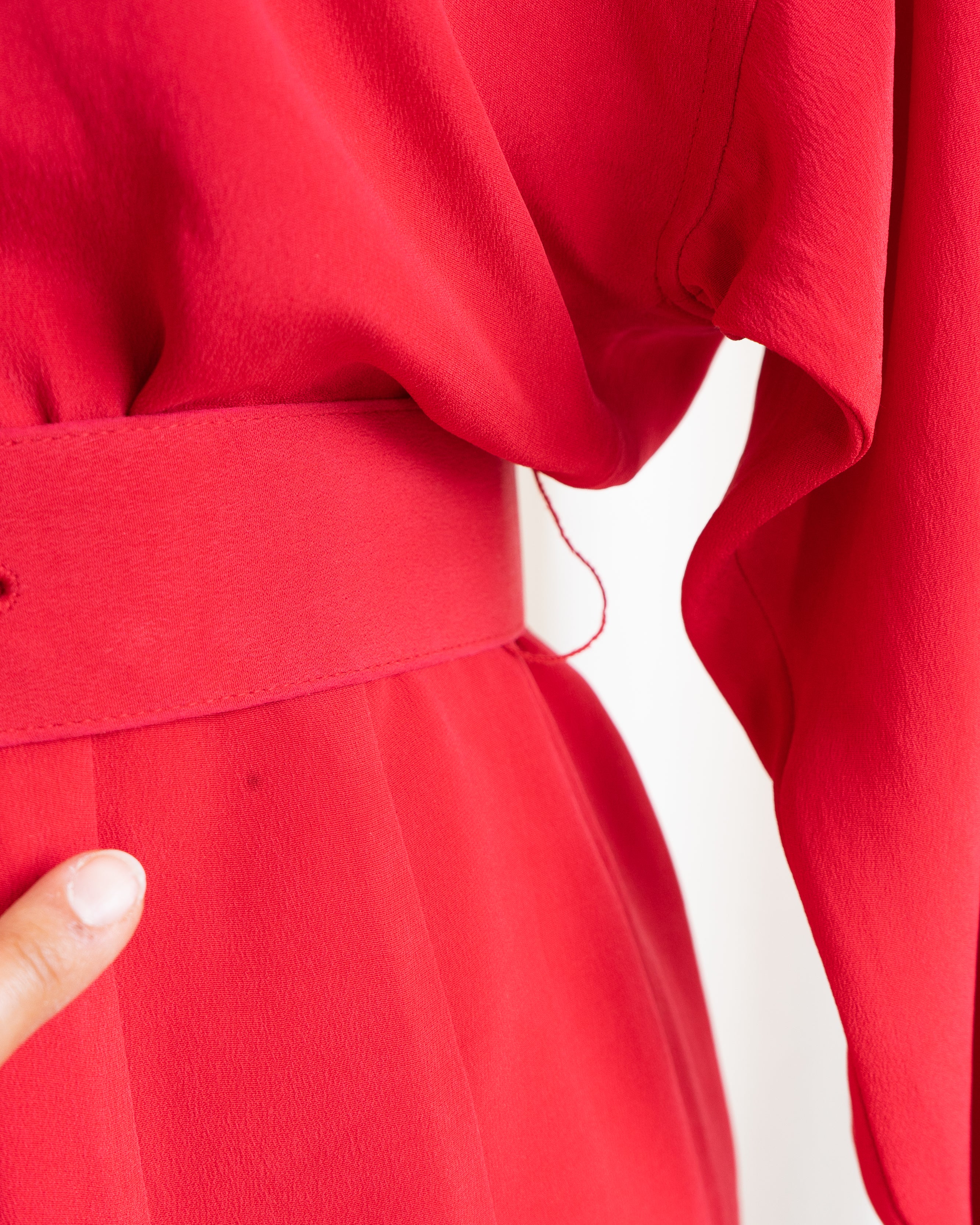 1990s Dana Buchman Pure Silk Poppy Red Fitted Dress & Belt