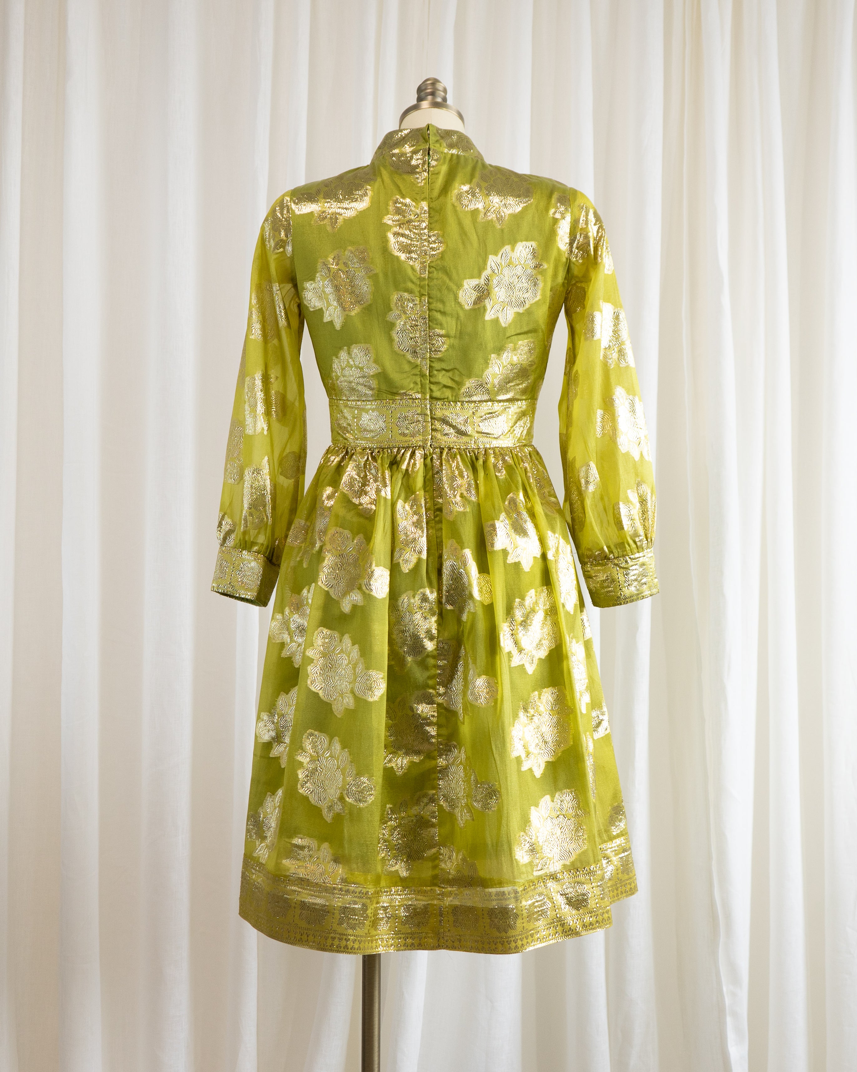 60s Brocade Lamé Silk Sari Chartreuse Cocktail Dress