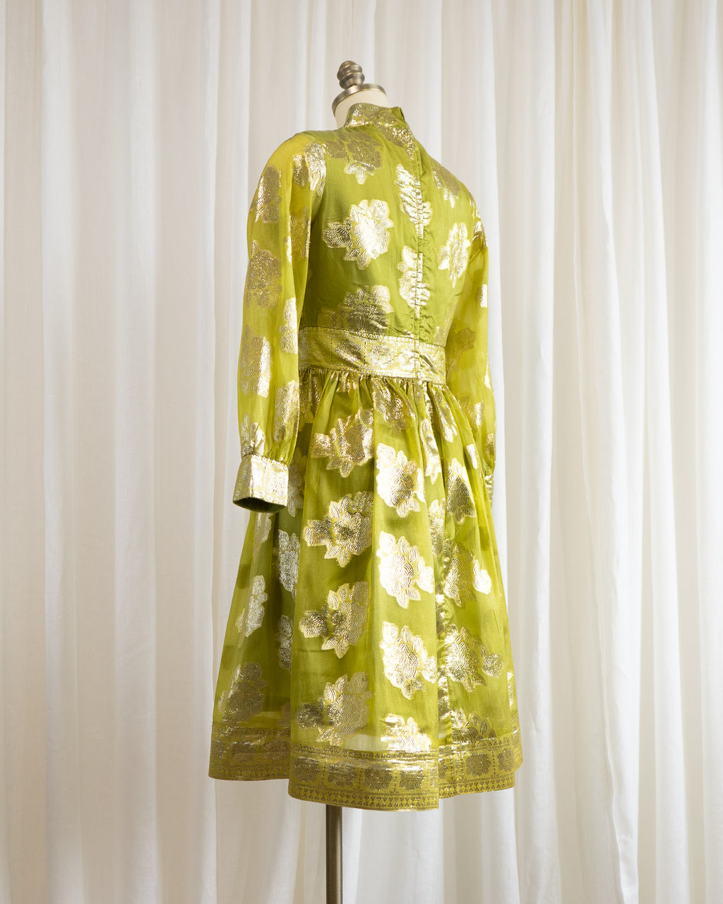 60s Brocade Lamé Silk Sari Chartreuse Cocktail Dress