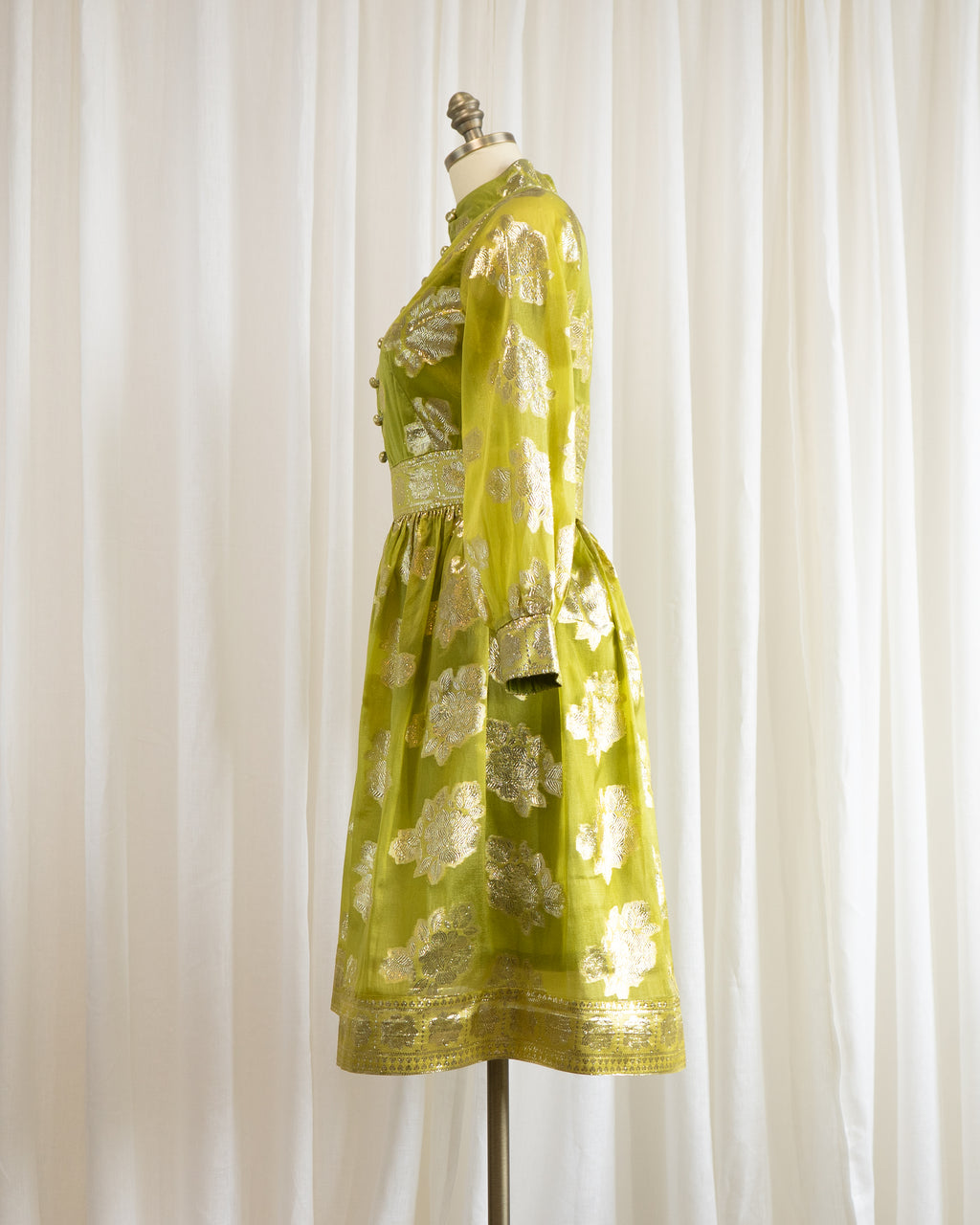 60s Brocade Lamé Silk Sari Chartreuse Cocktail Dress