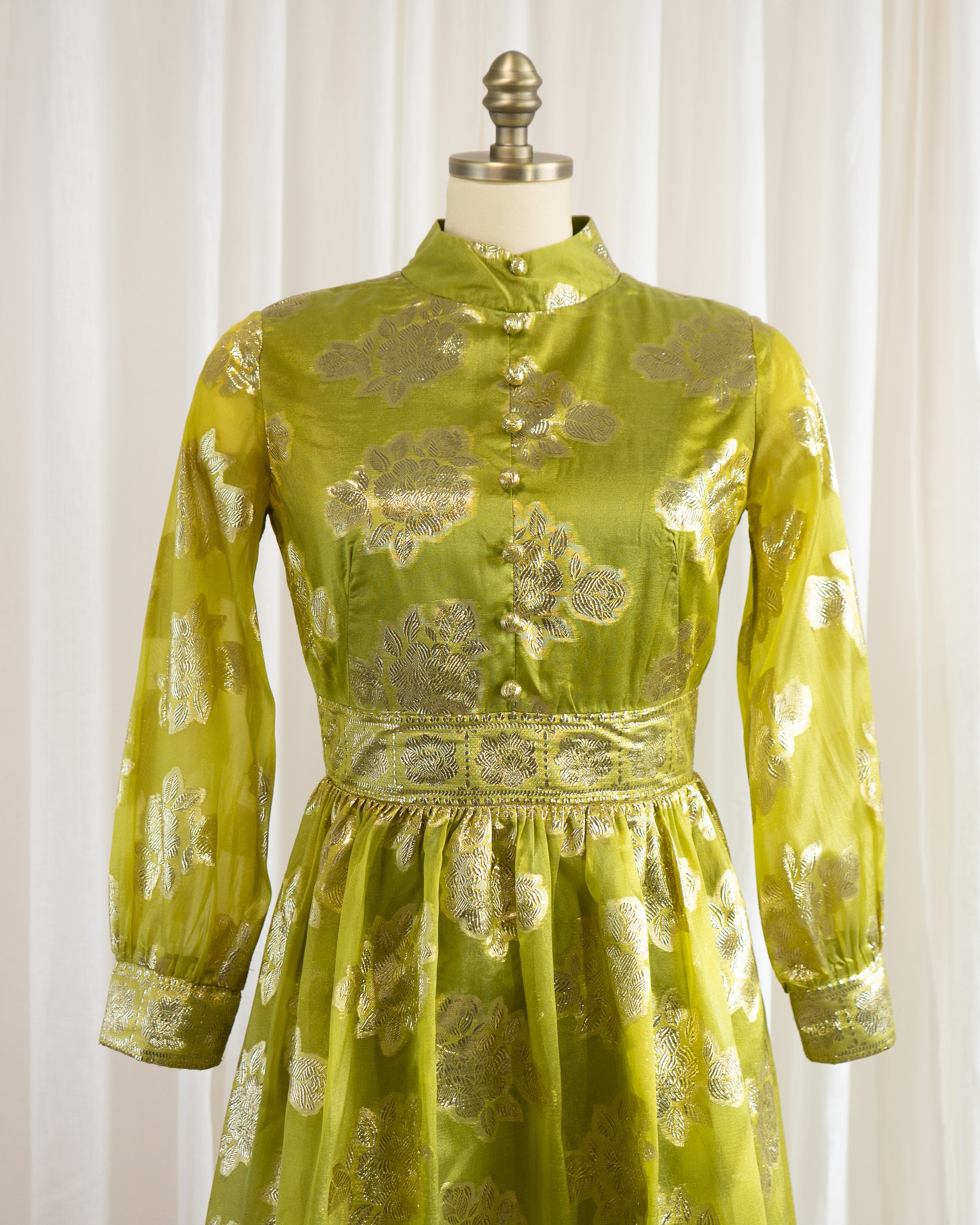 60s Brocade Lamé Silk Sari Chartreuse Cocktail Dress