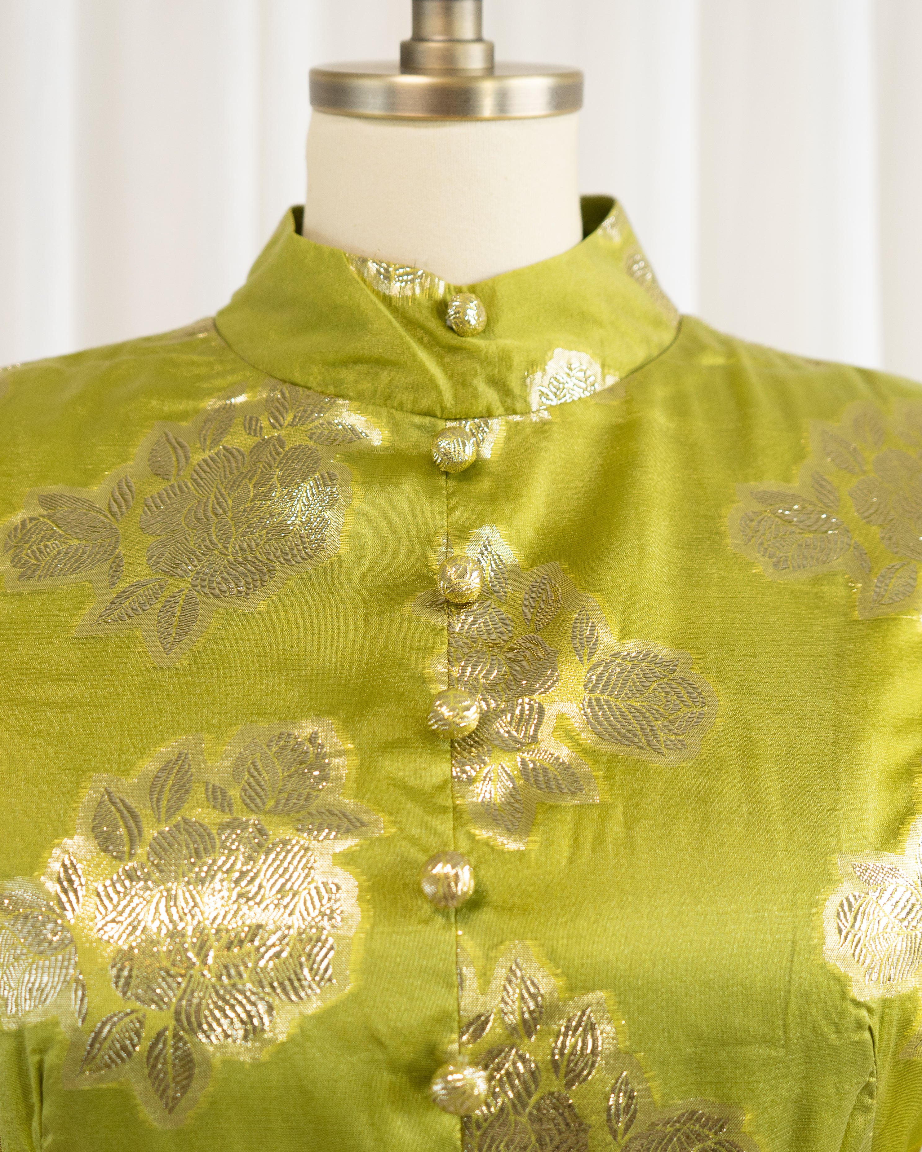 60s Brocade Lamé Silk Sari Chartreuse Cocktail Dress