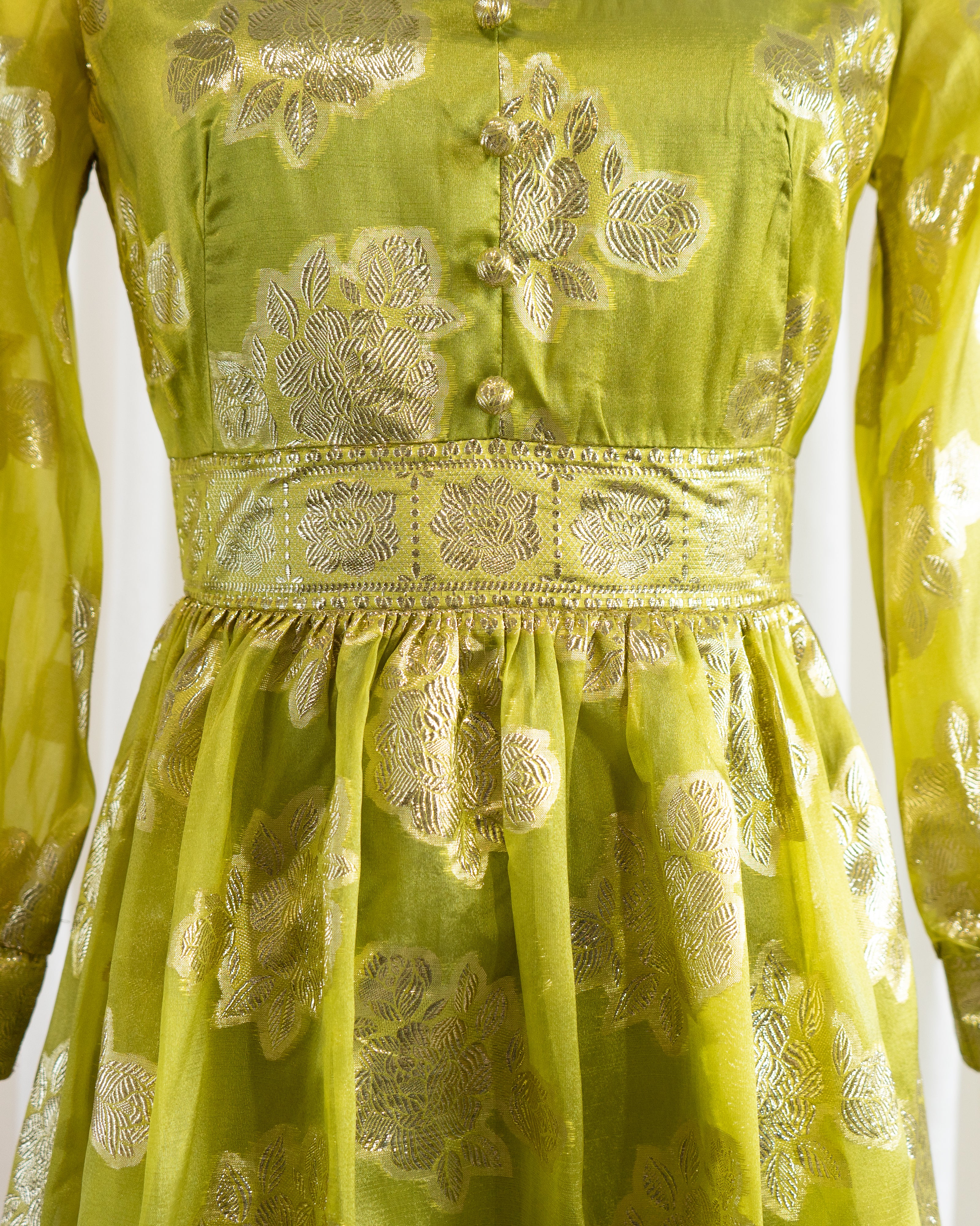 60s Brocade Lamé Silk Sari Chartreuse Cocktail Dress