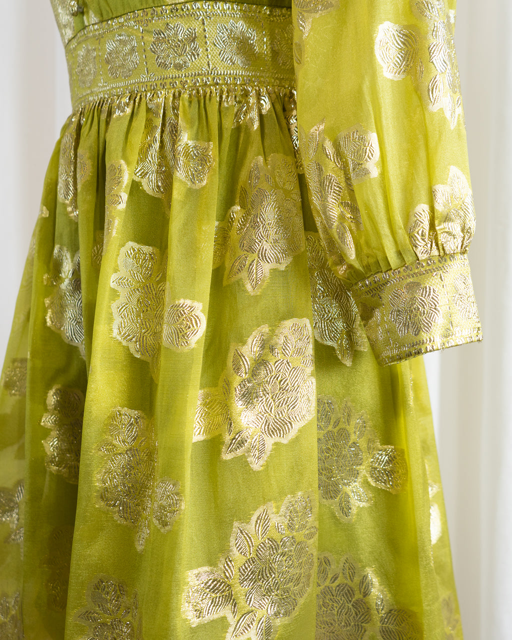 60s Brocade Lamé Silk Sari Chartreuse Cocktail Dress