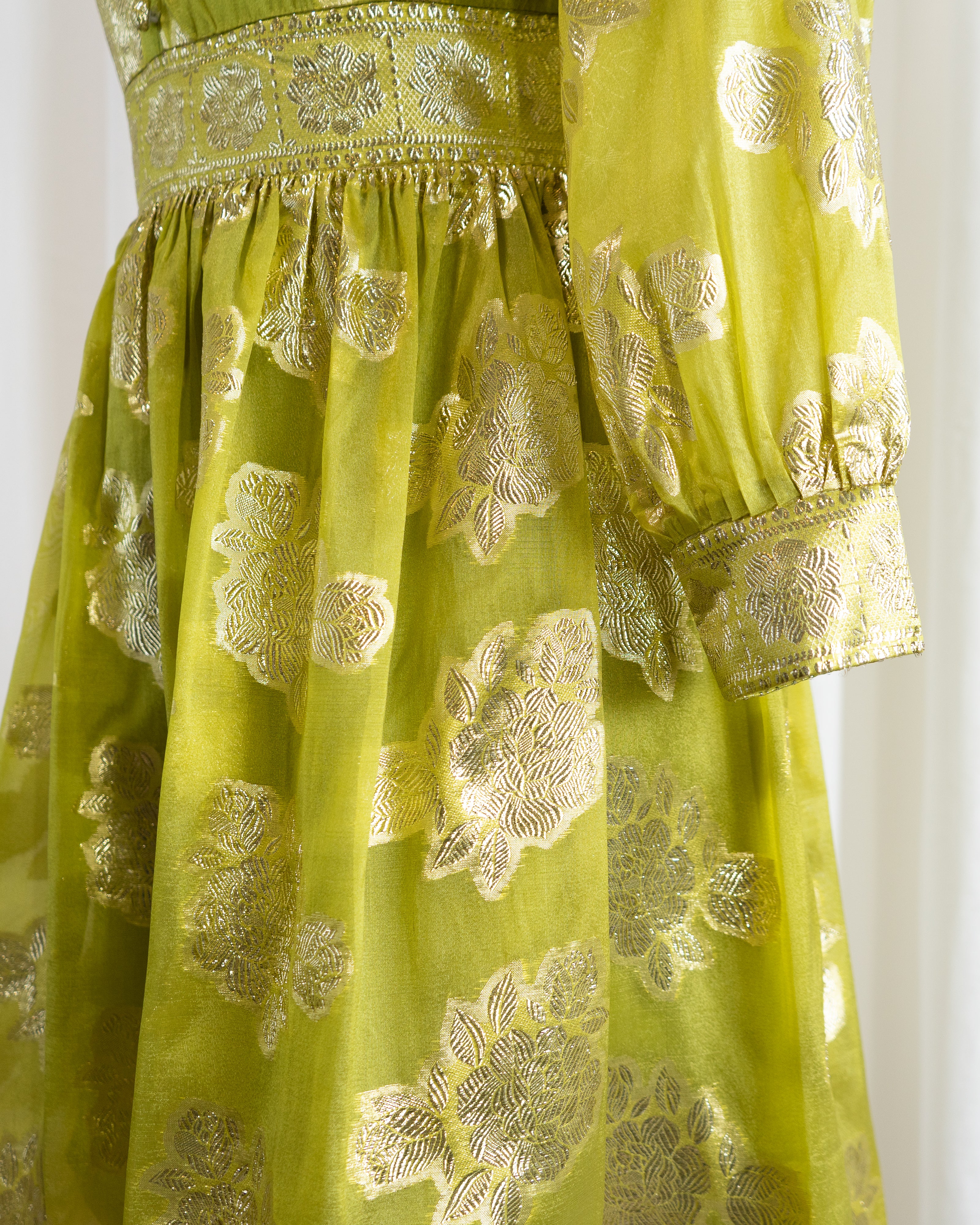 60s Brocade Lamé Silk Sari Chartreuse Cocktail Dress