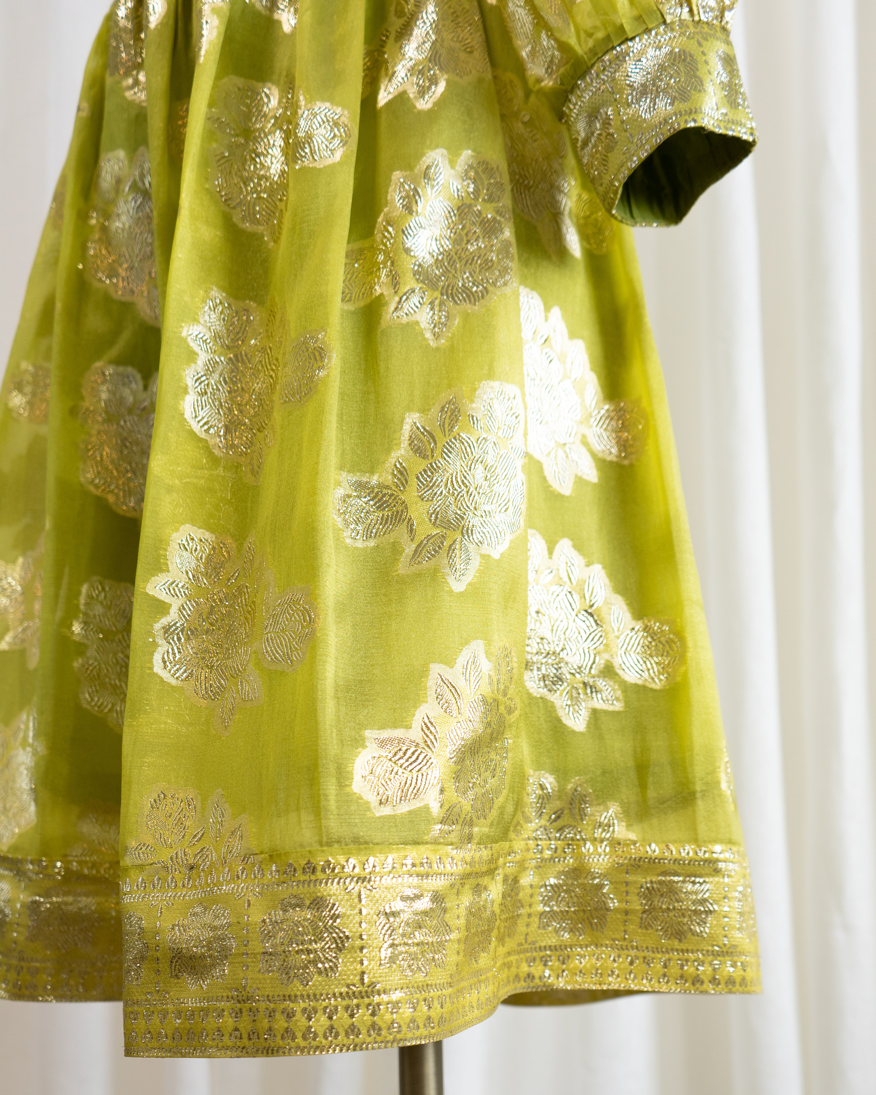 60s Brocade Lamé Silk Sari Chartreuse Cocktail Dress