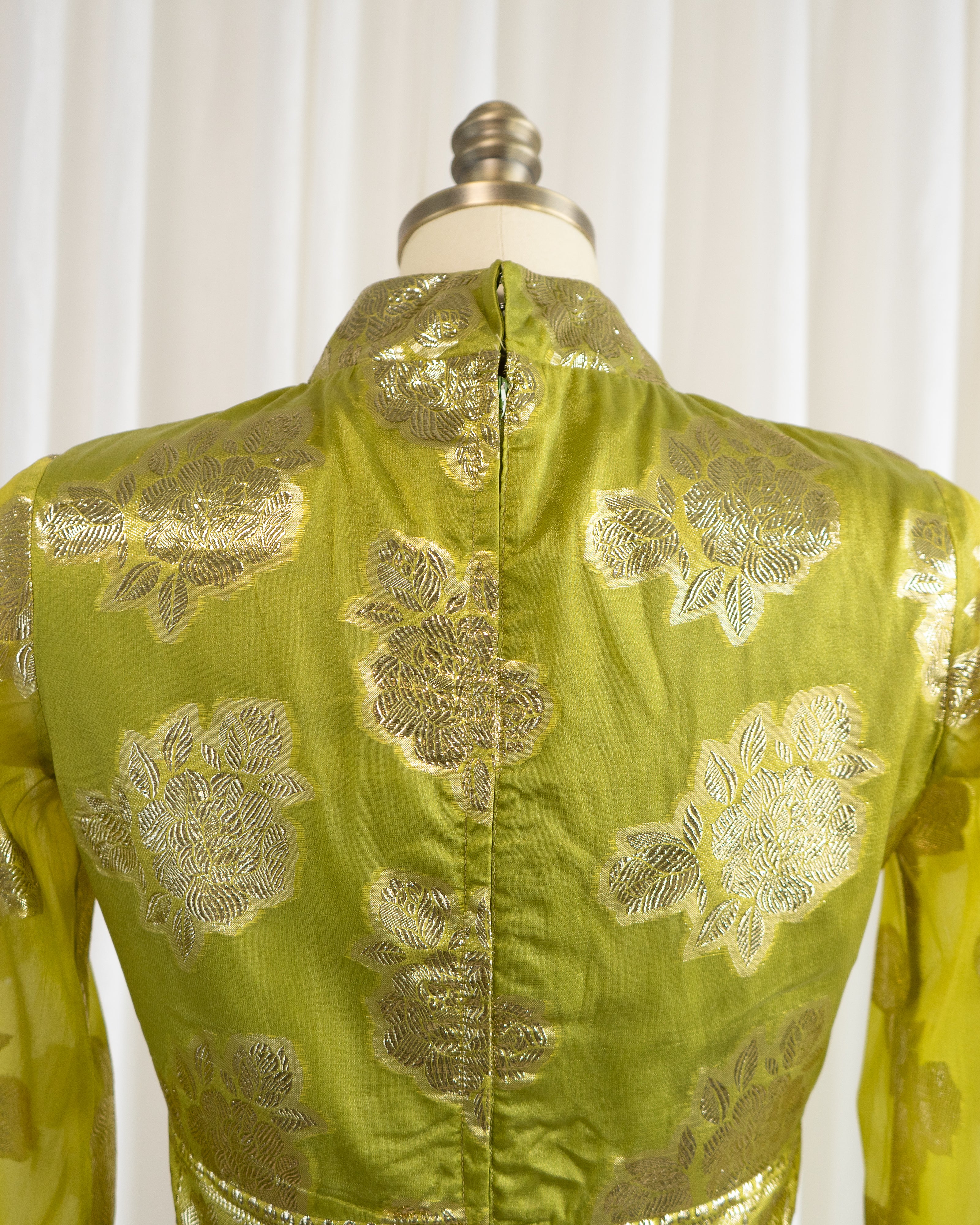 60s Brocade Lamé Silk Sari Chartreuse Cocktail Dress