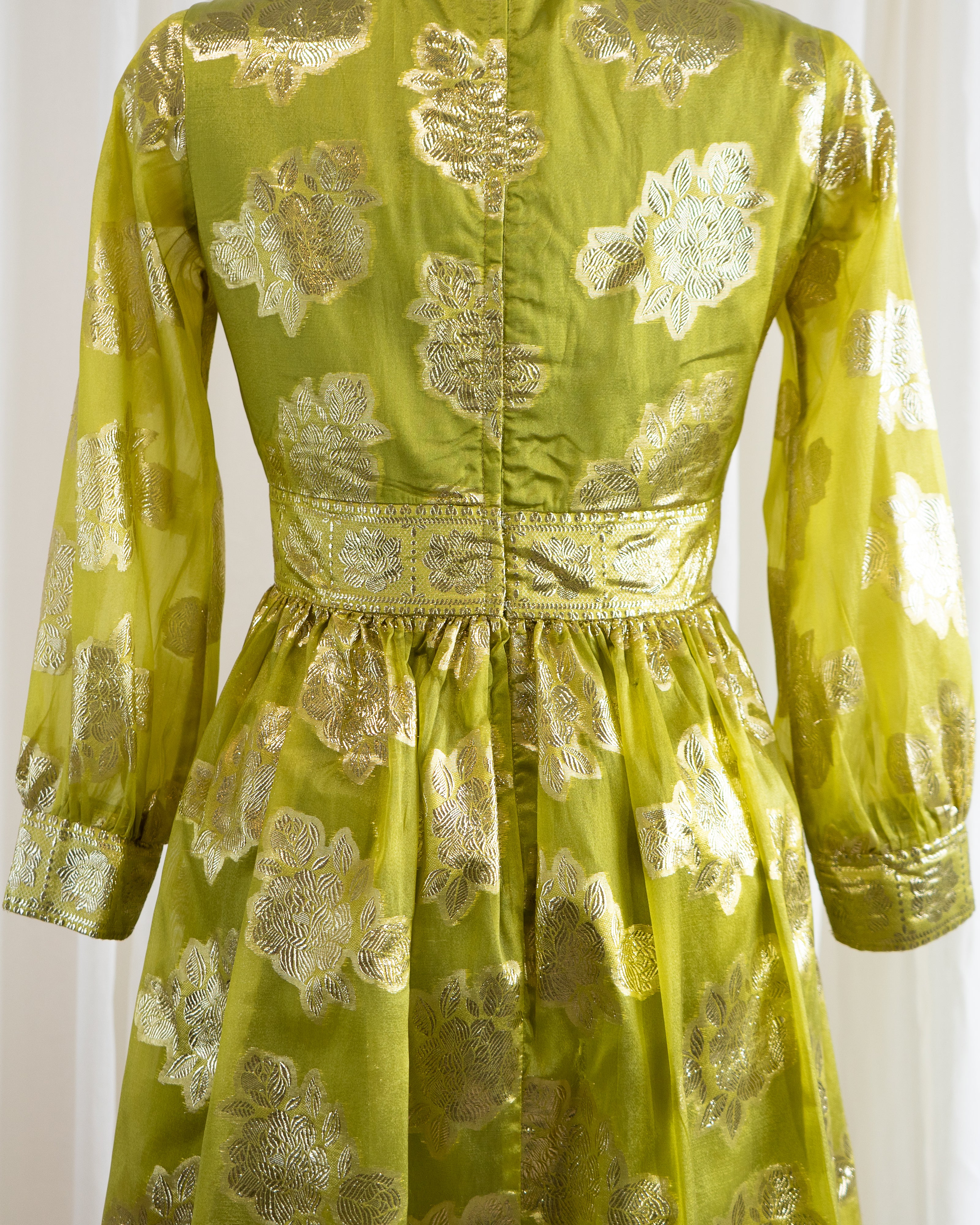 60s Brocade Lamé Silk Sari Chartreuse Cocktail Dress