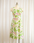 60s Language of Flowers Print Summer Dress w Patch Pockets