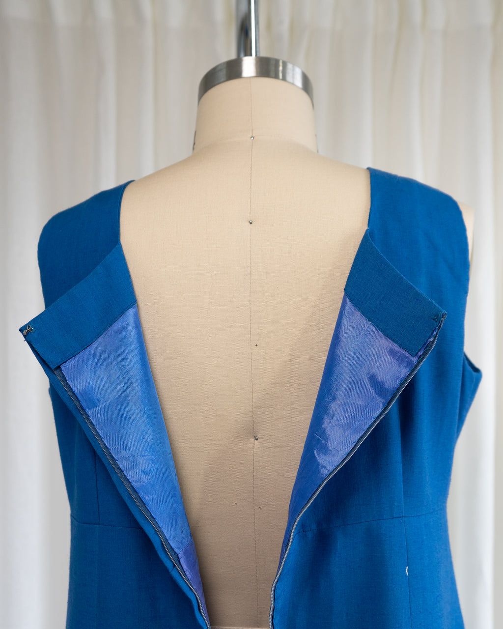 1970s Soft Blue Cotton Tank Dress w White Flowers & Eyelet Embroidery