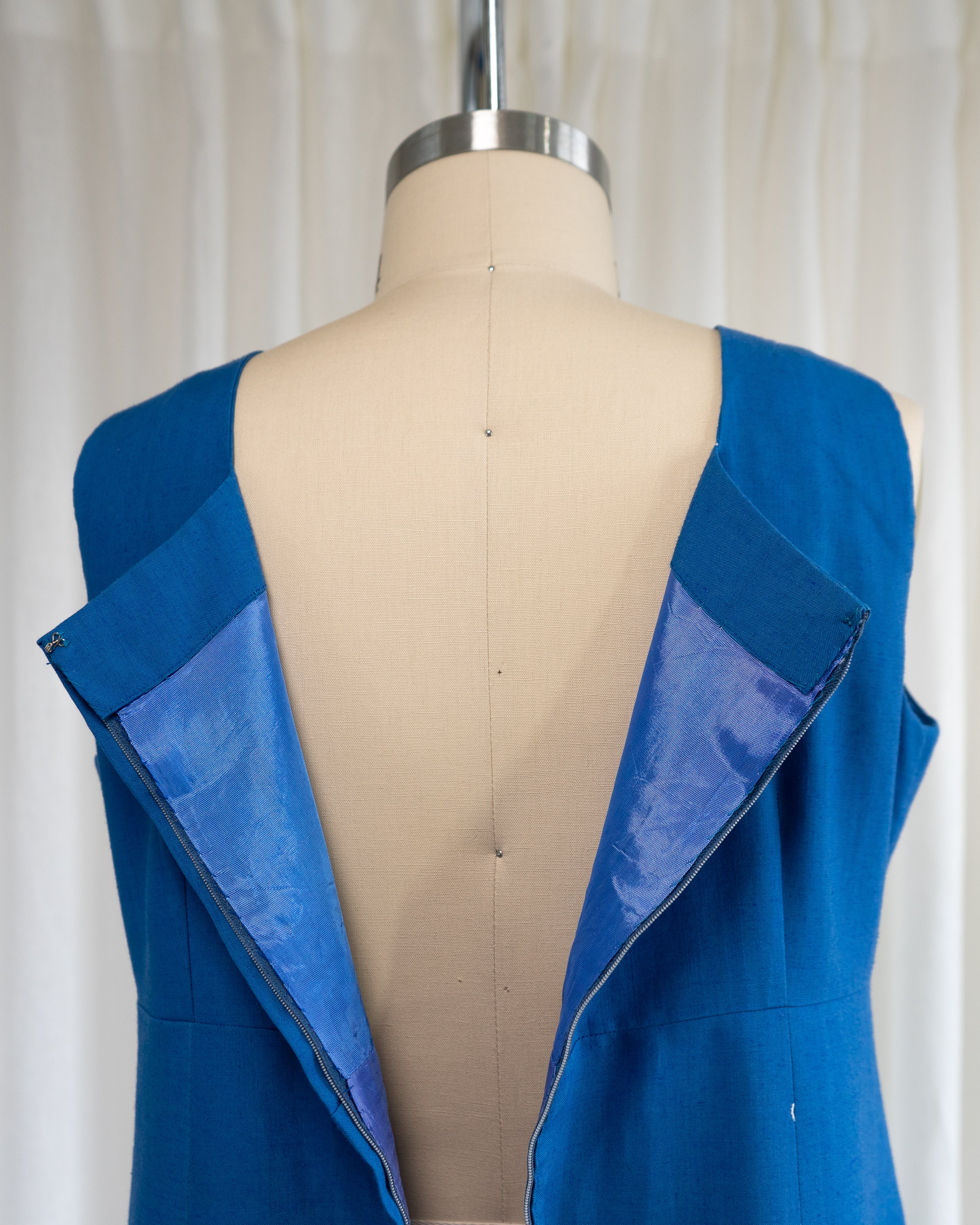 1970s Soft Blue Cotton Tank Dress w White Flowers & Eyelet Embroidery