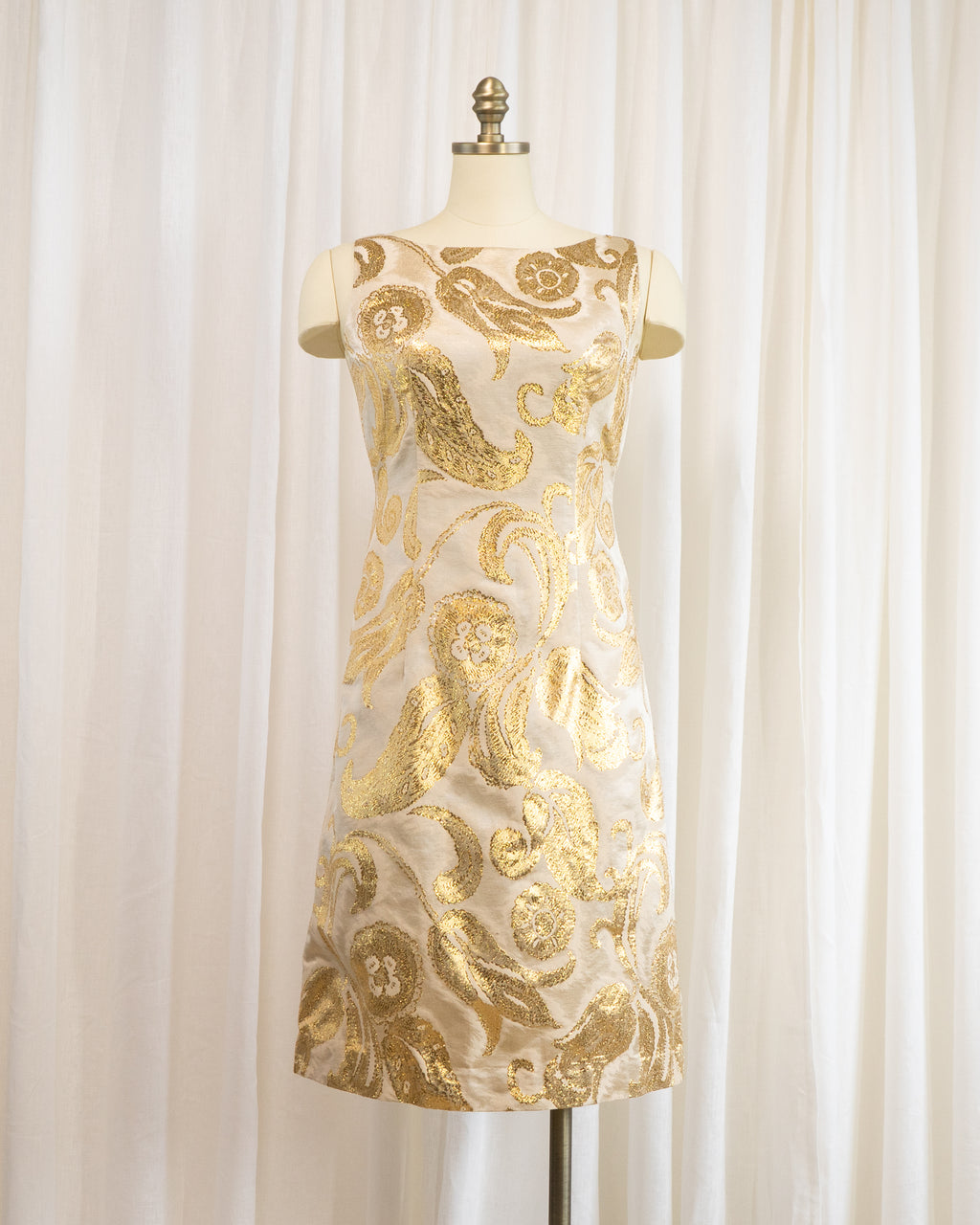 1960s Gold Lamé Paisley Brocade Cocktail Dress