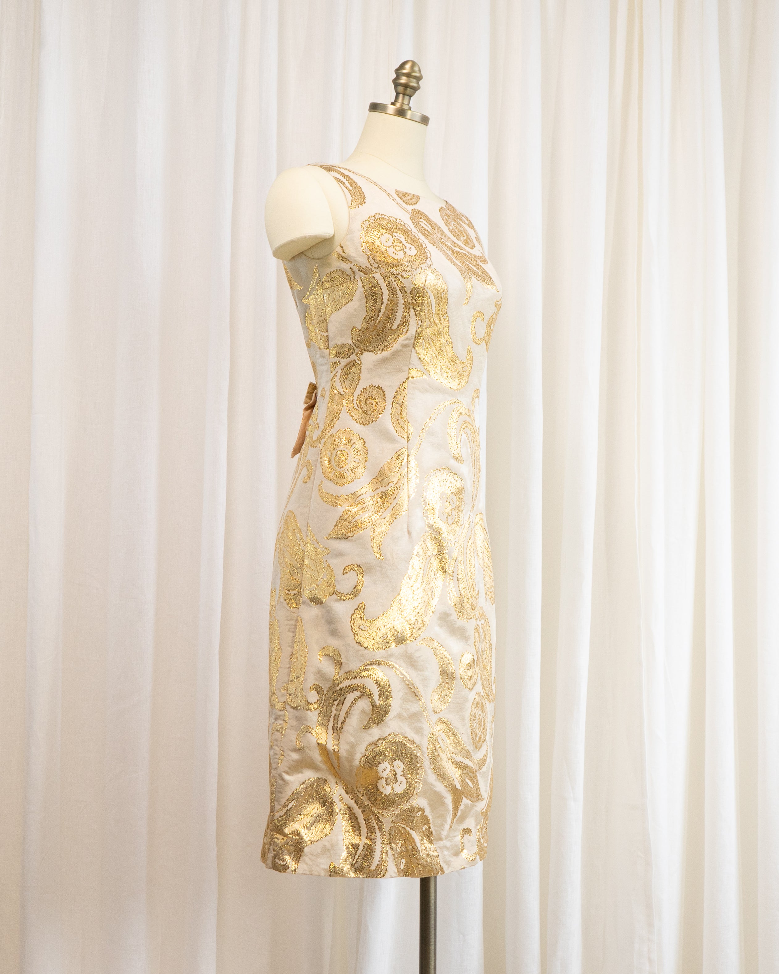 1960s Gold Lamé Paisley Brocade Cocktail Dress