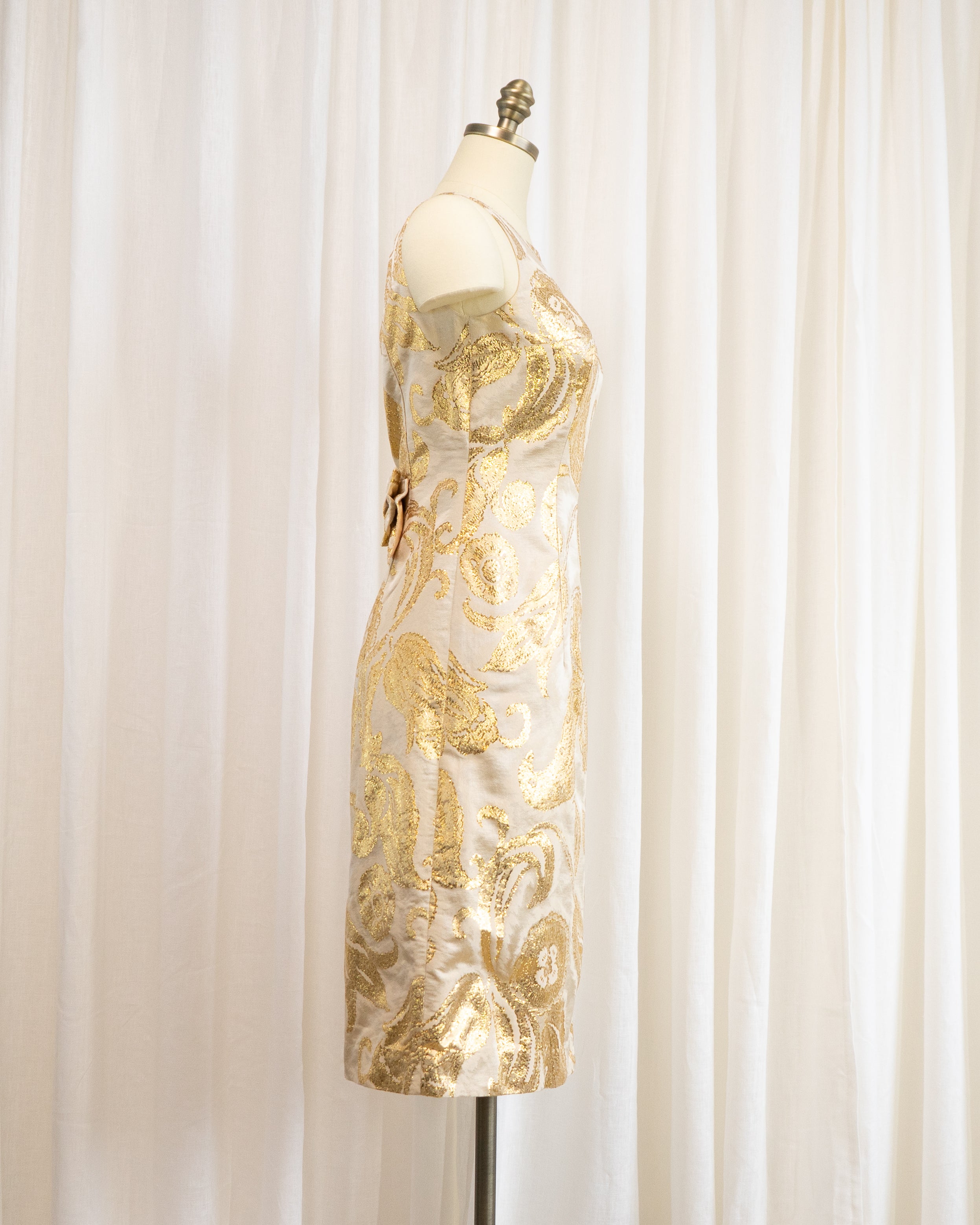 1960s Gold Lamé Paisley Brocade Cocktail Dress