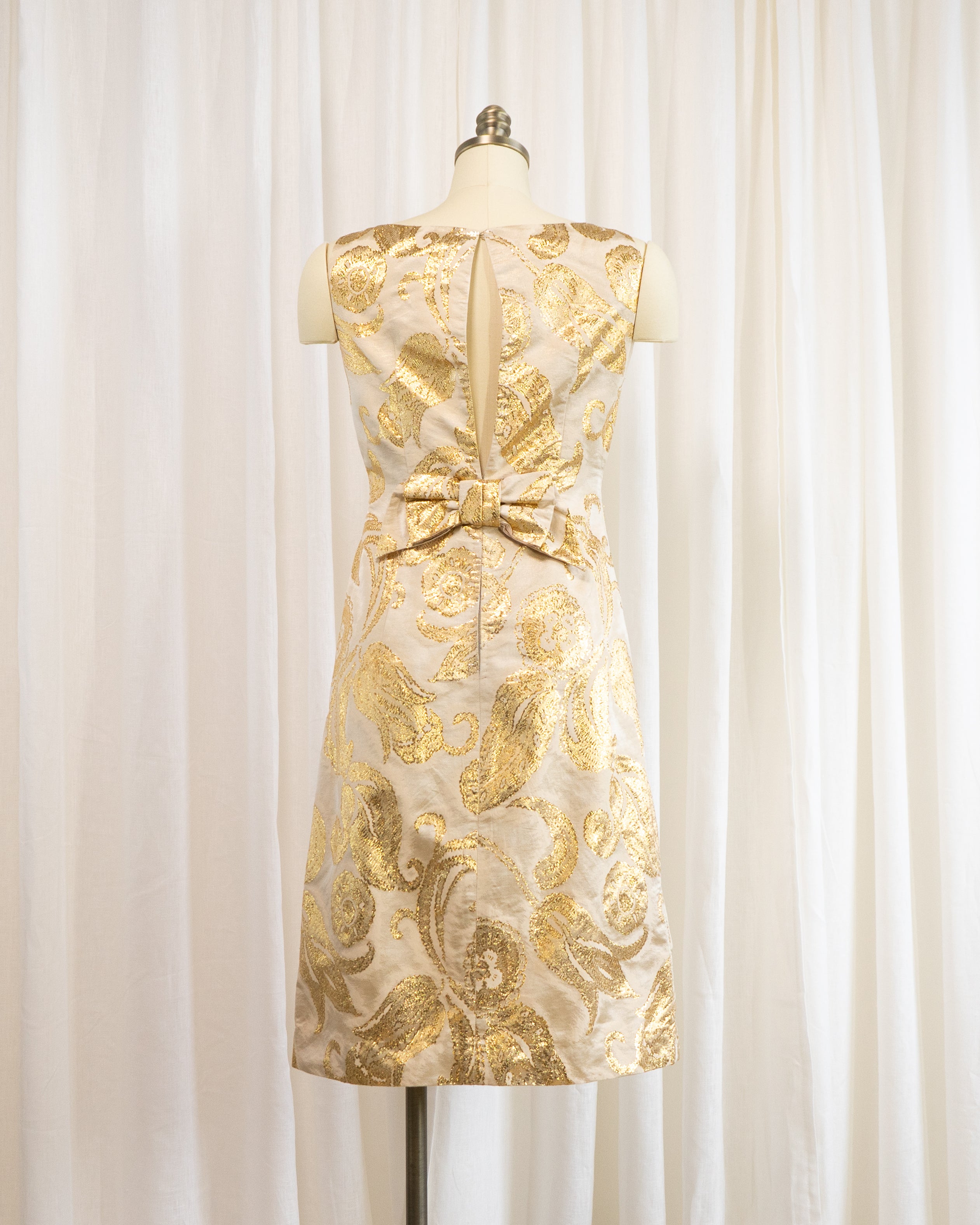1960s Gold Lamé Paisley Brocade Cocktail Dress