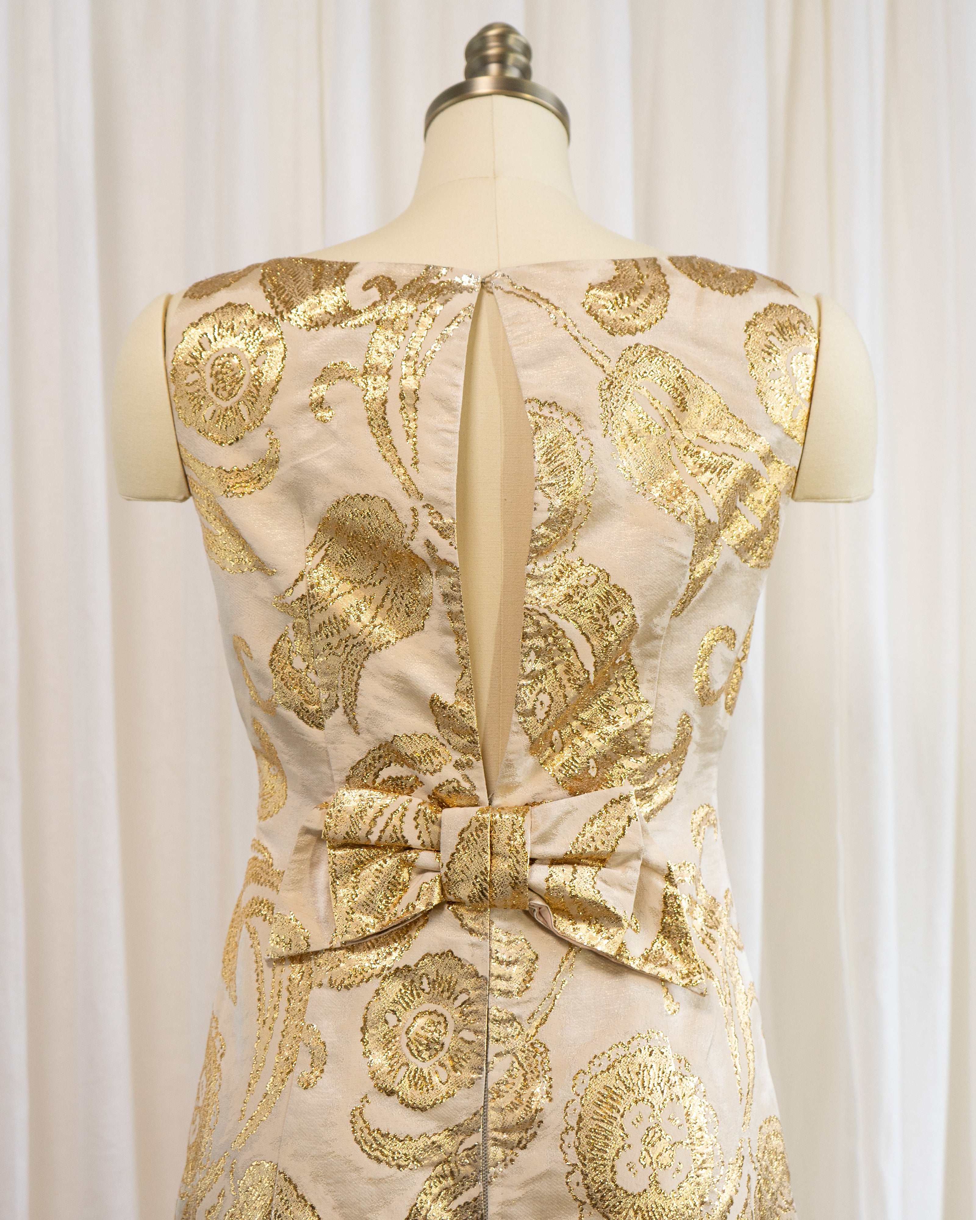 1960s Gold Lamé Paisley Brocade Cocktail Dress