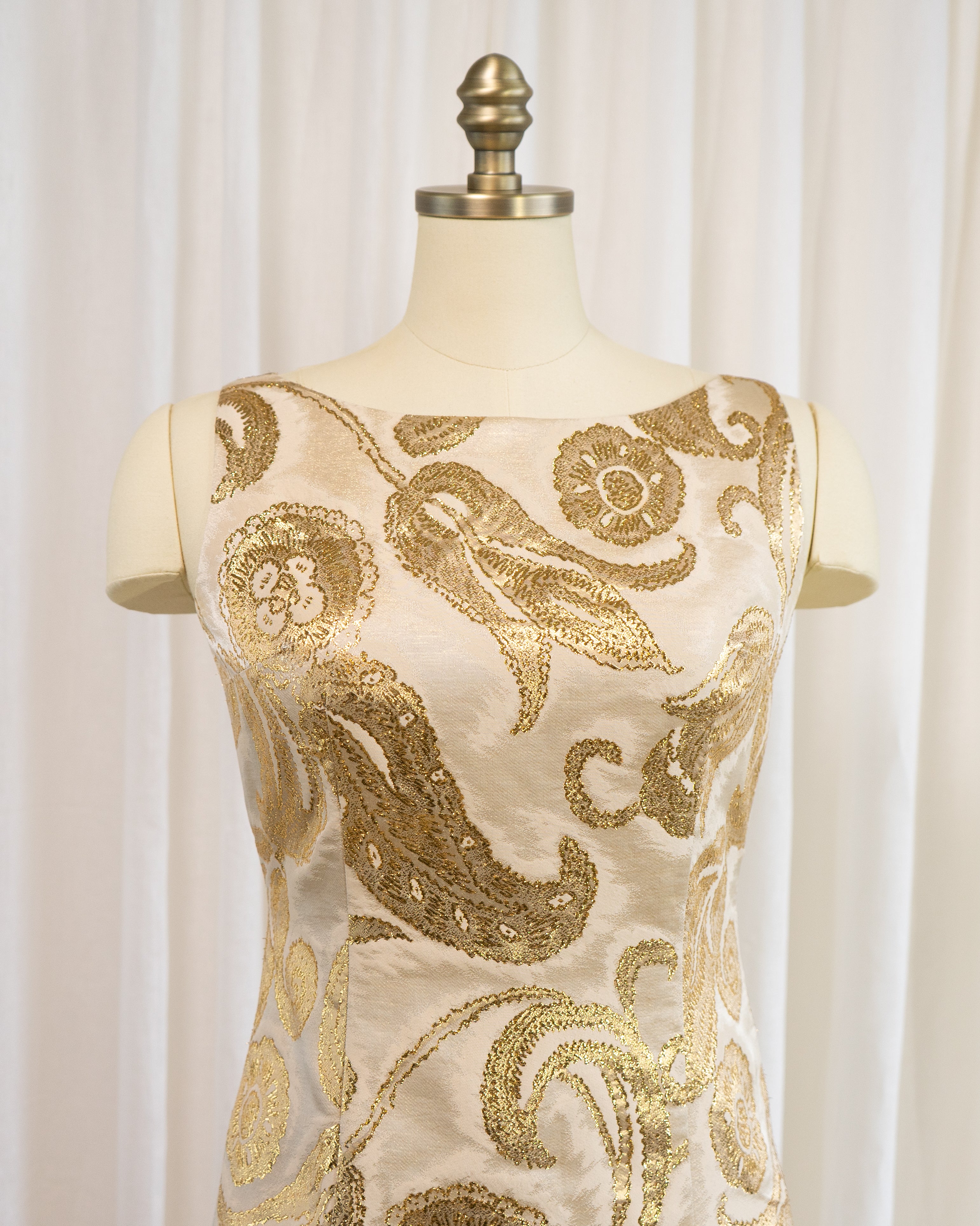 1960s Gold Lamé Paisley Brocade Cocktail Dress