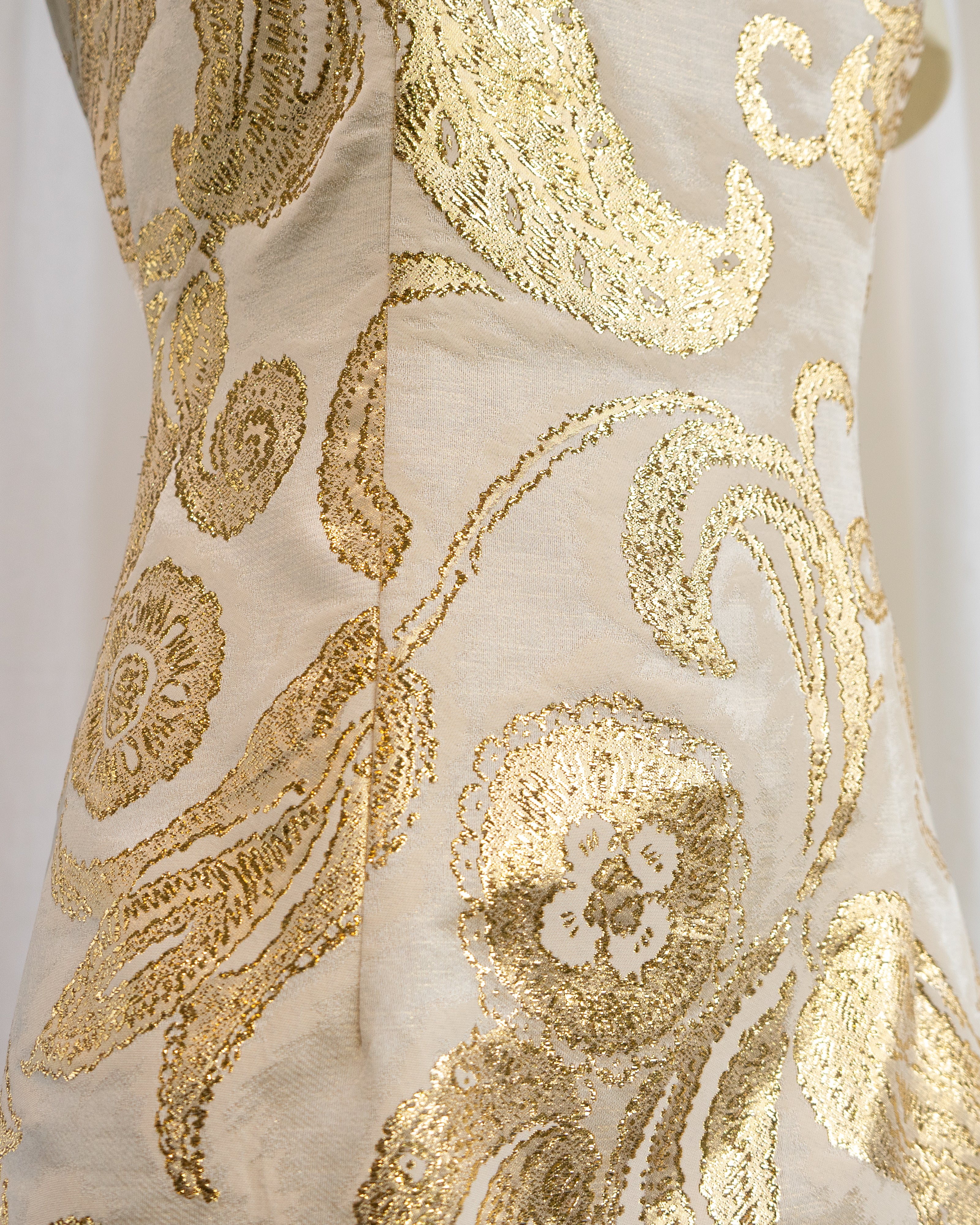 1960s Gold Lamé Paisley Brocade Cocktail Dress
