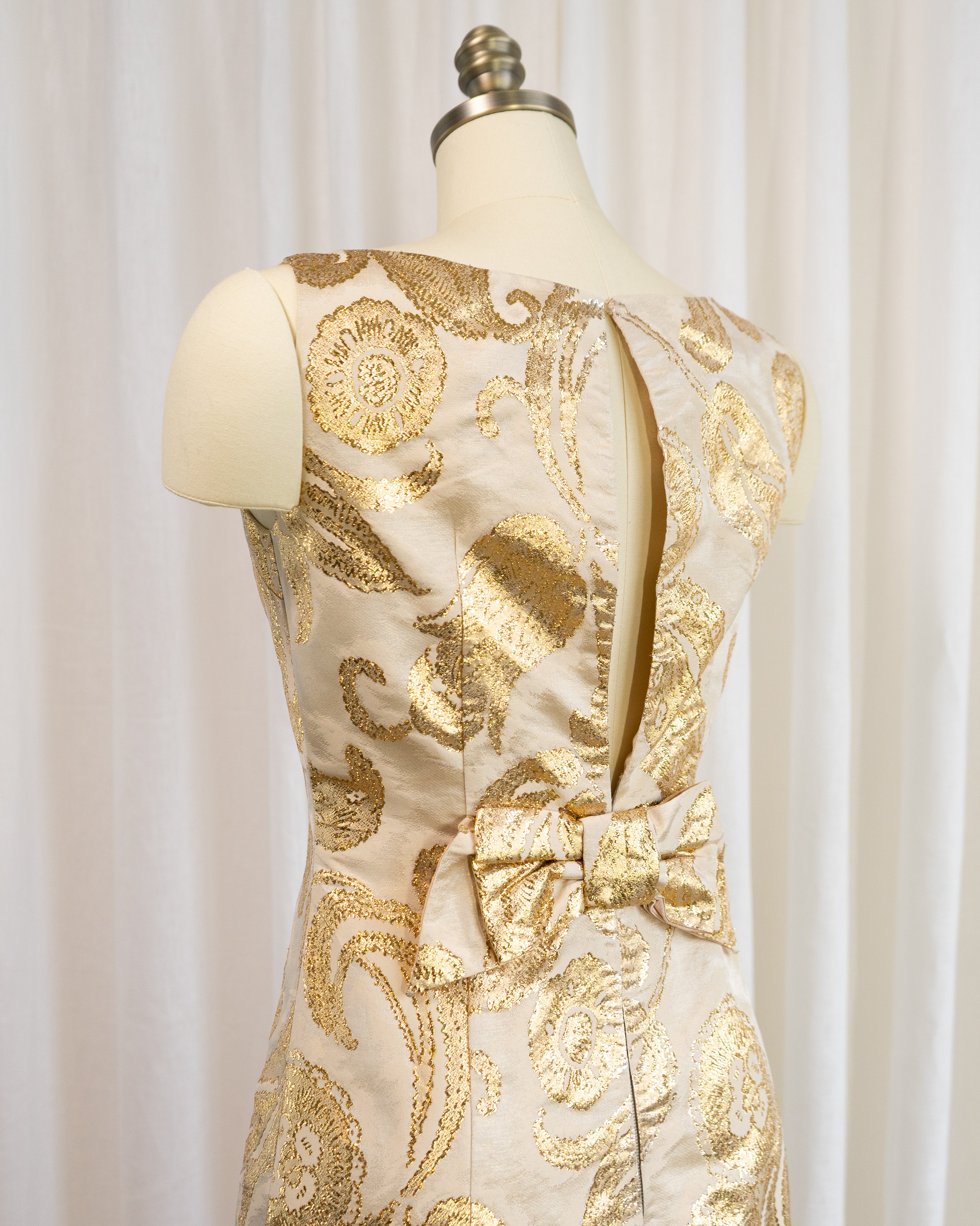 1960s Gold Lamé Paisley Brocade Cocktail Dress