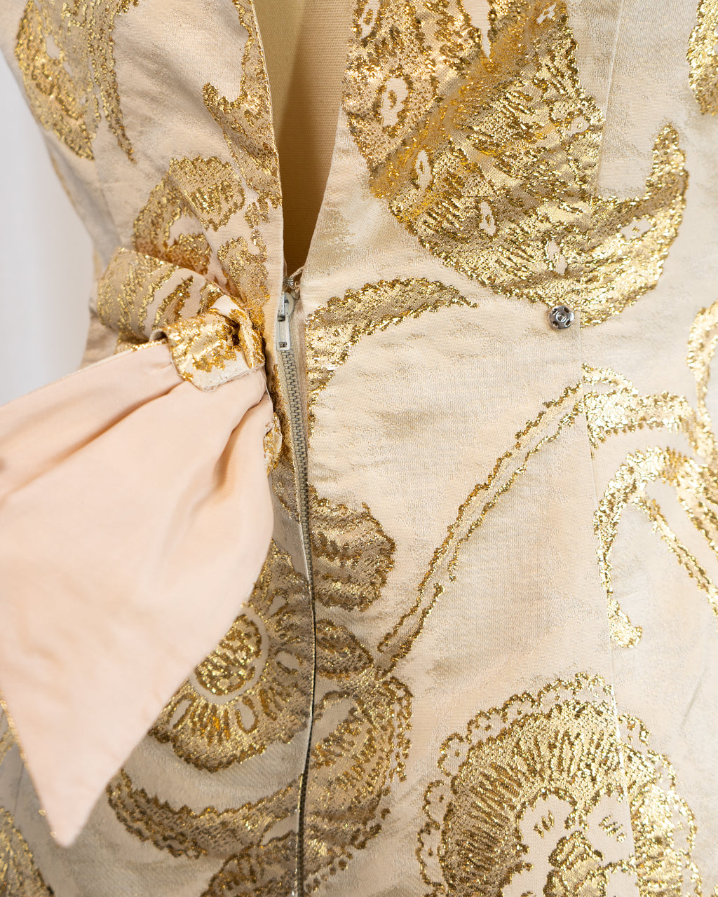 1960s Gold Lamé Paisley Brocade Cocktail Dress