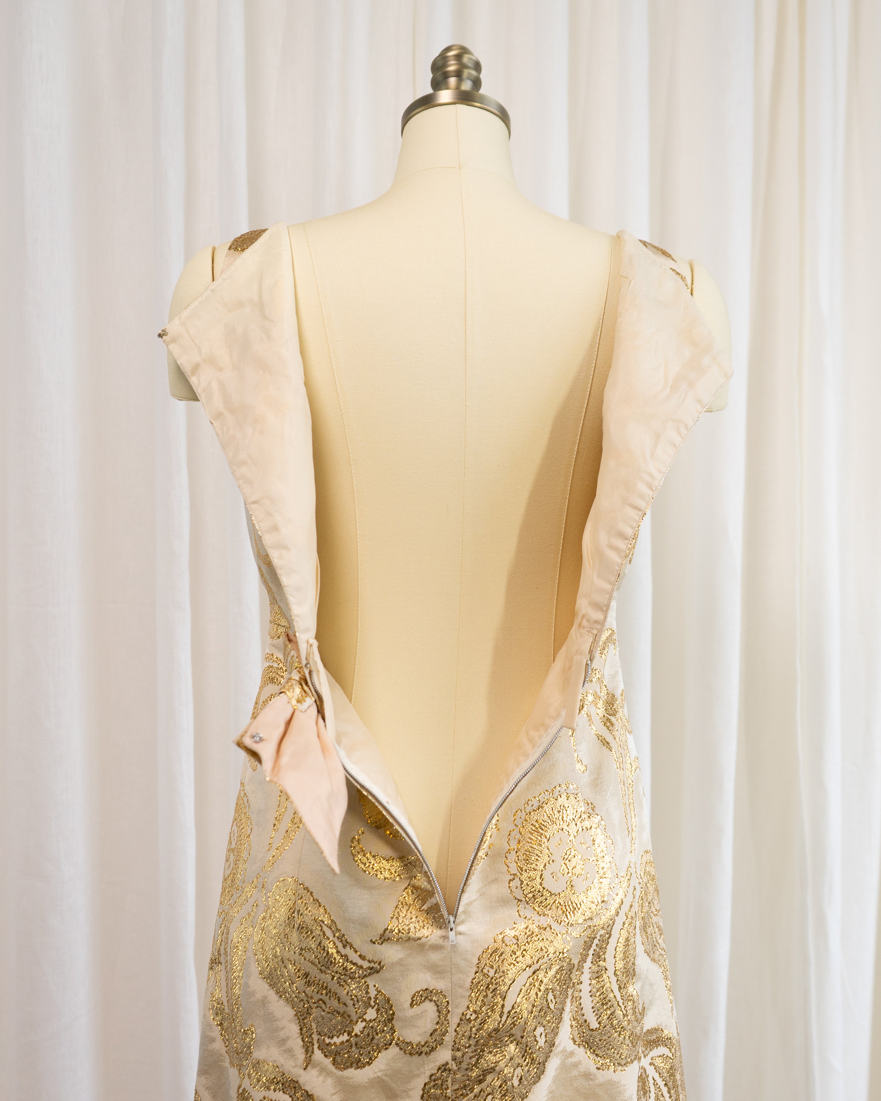 1960s Gold Lamé Paisley Brocade Cocktail Dress
