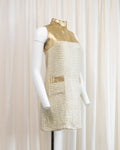 1960s Rhona Roy Gold Lamé Puffy Collar Striped Mini Dress