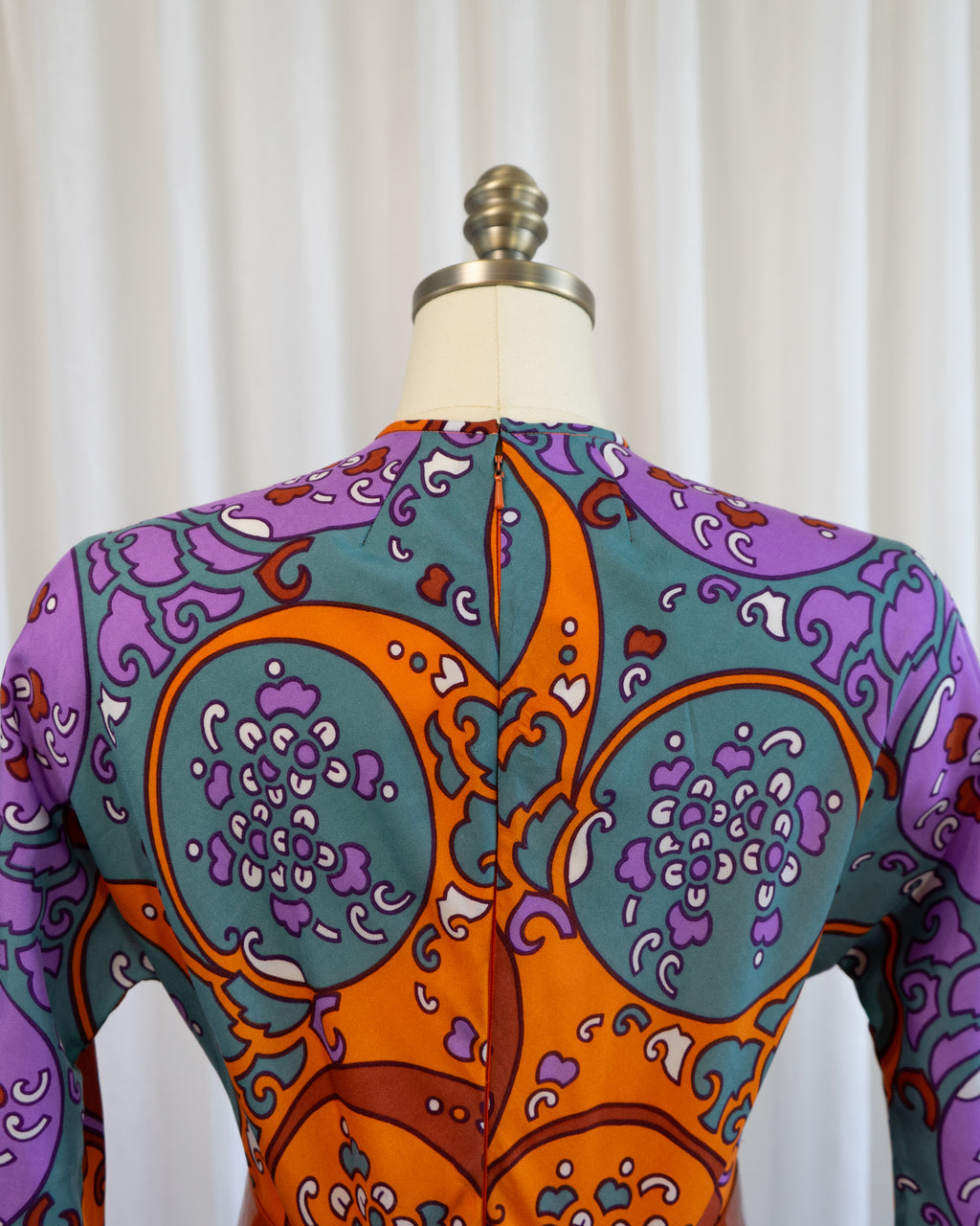 70s Susan Small Art Nouveau Purple Orange Print Belted Maxi