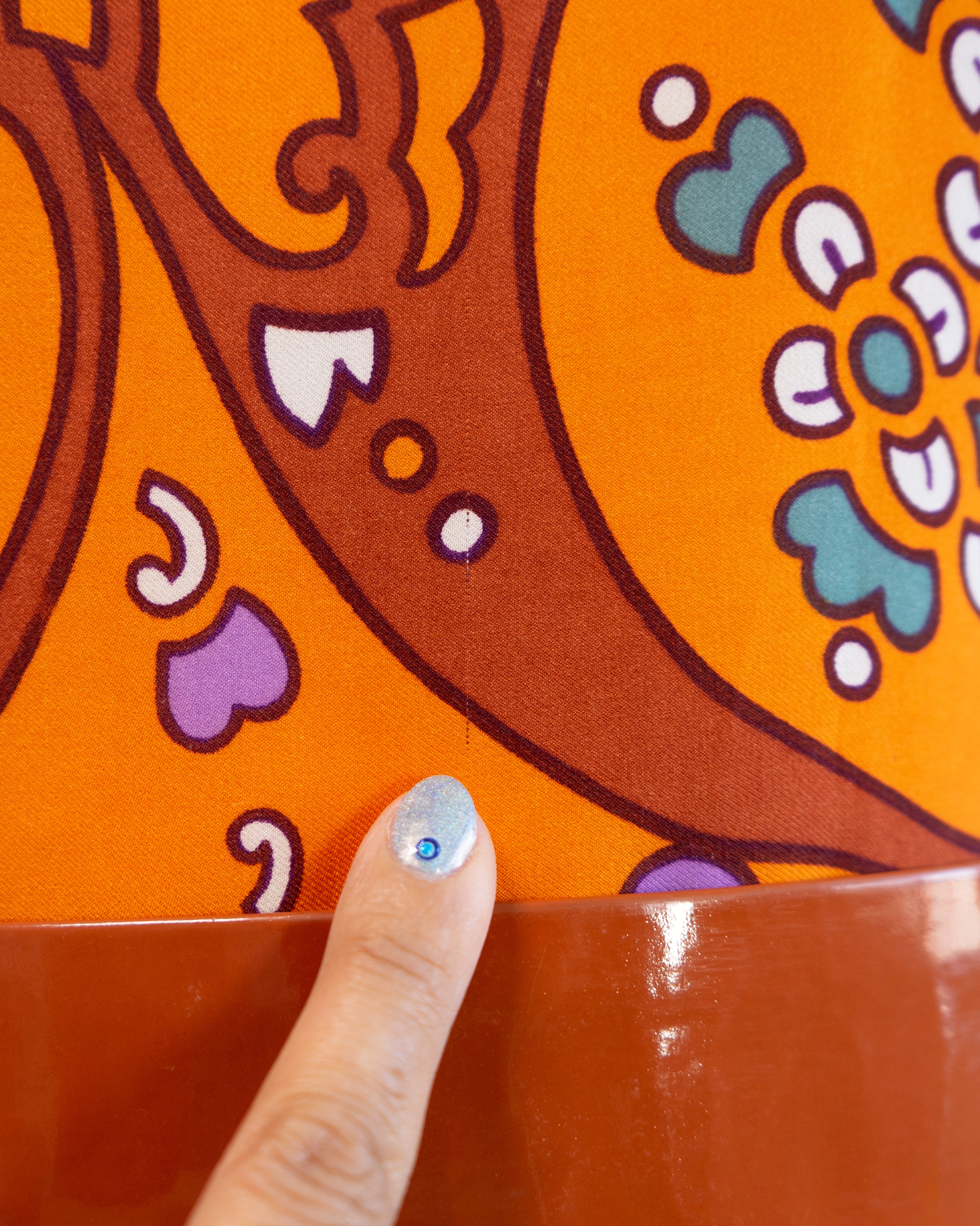 70s Susan Small Art Nouveau Purple Orange Print Belted Maxi