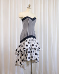 80s Nancy Bracoloni Strapless Sweet Heart Black White Polka Dots & Stripes Dress