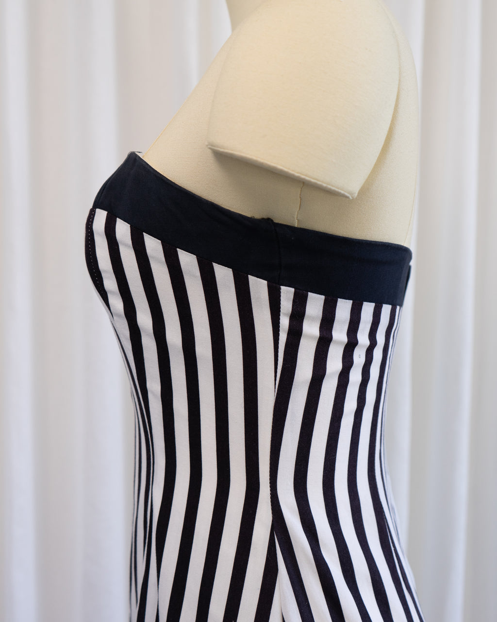 80s Nancy Bracoloni Strapless Sweet Heart Black White Polka Dots & Stripes Party Dress