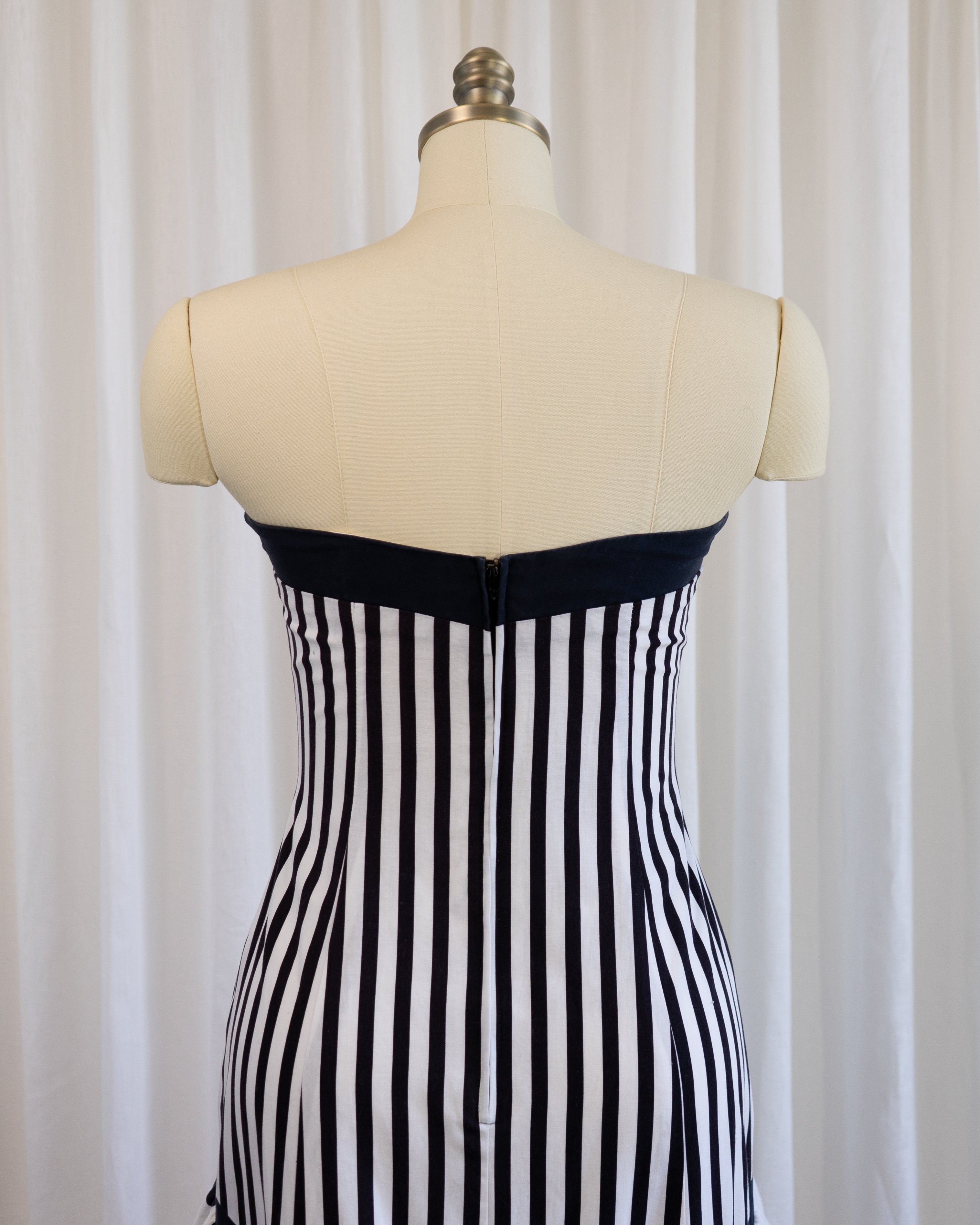 80s Nancy Bracoloni Strapless Sweet Heart Black White Polka Dots & Stripes Party Dress