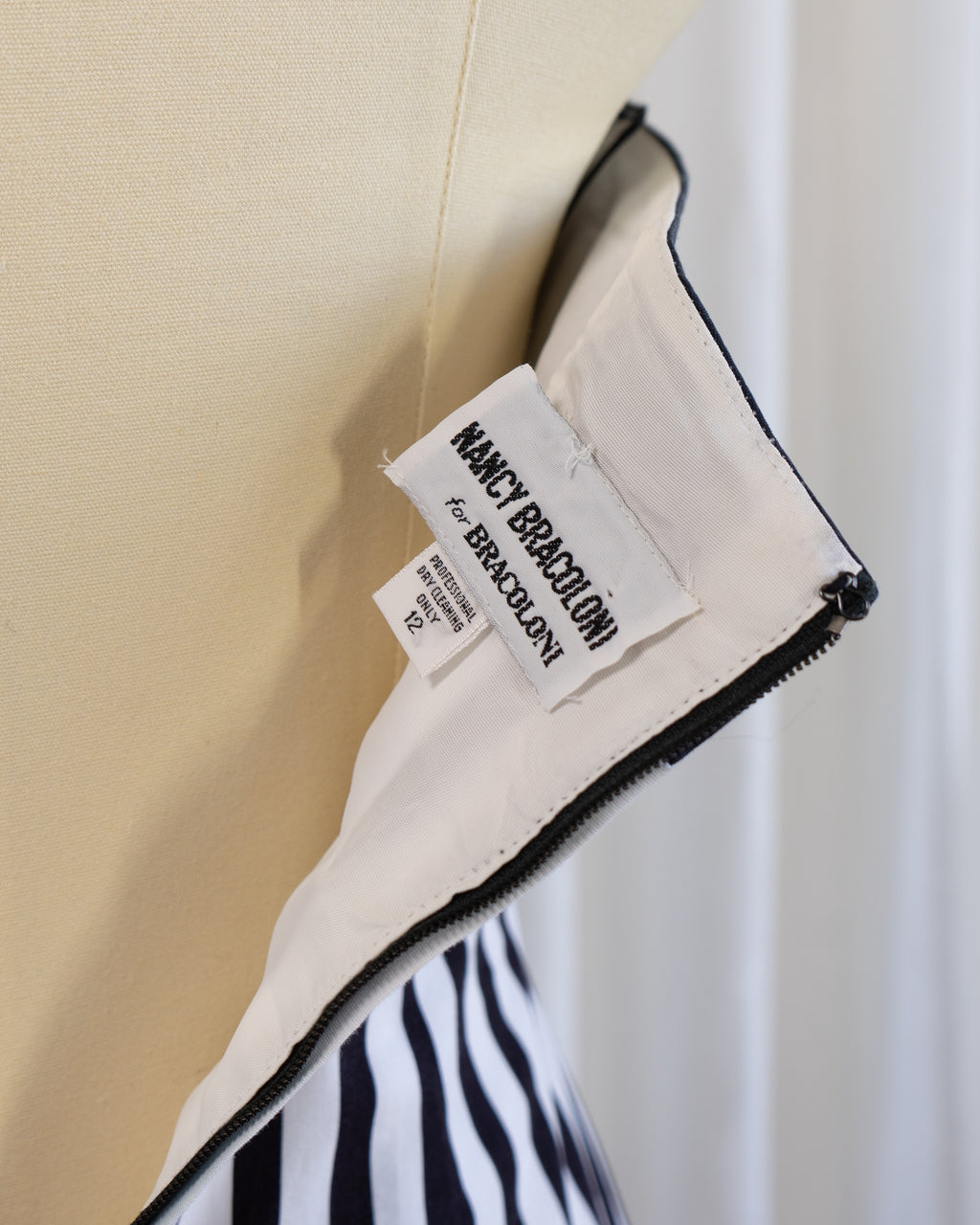 80s Nancy Bracoloni Strapless Sweet Heart Black White Polka Dots & Stripes Party Dress