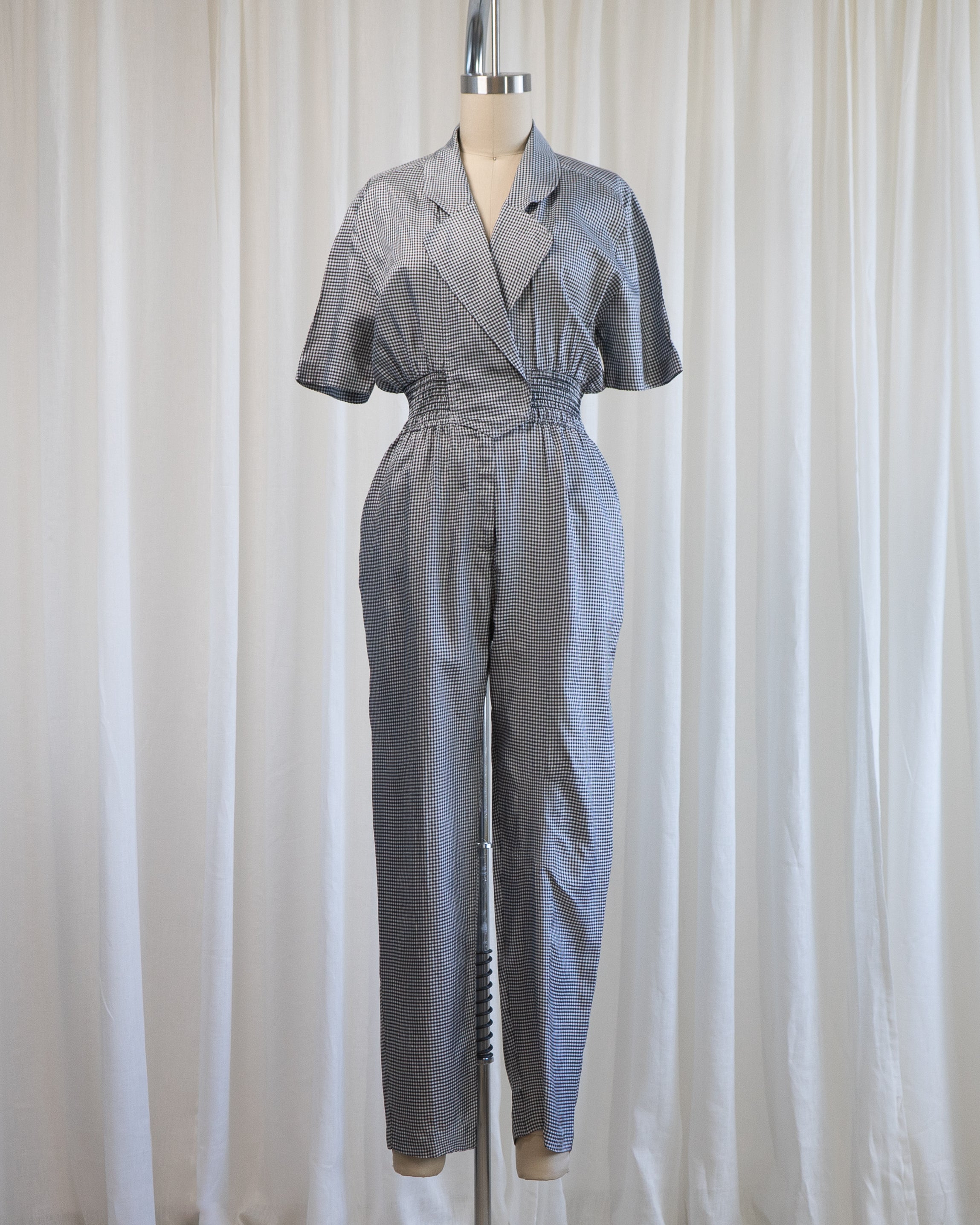 1980s Black & White Gingham Jumpsuit