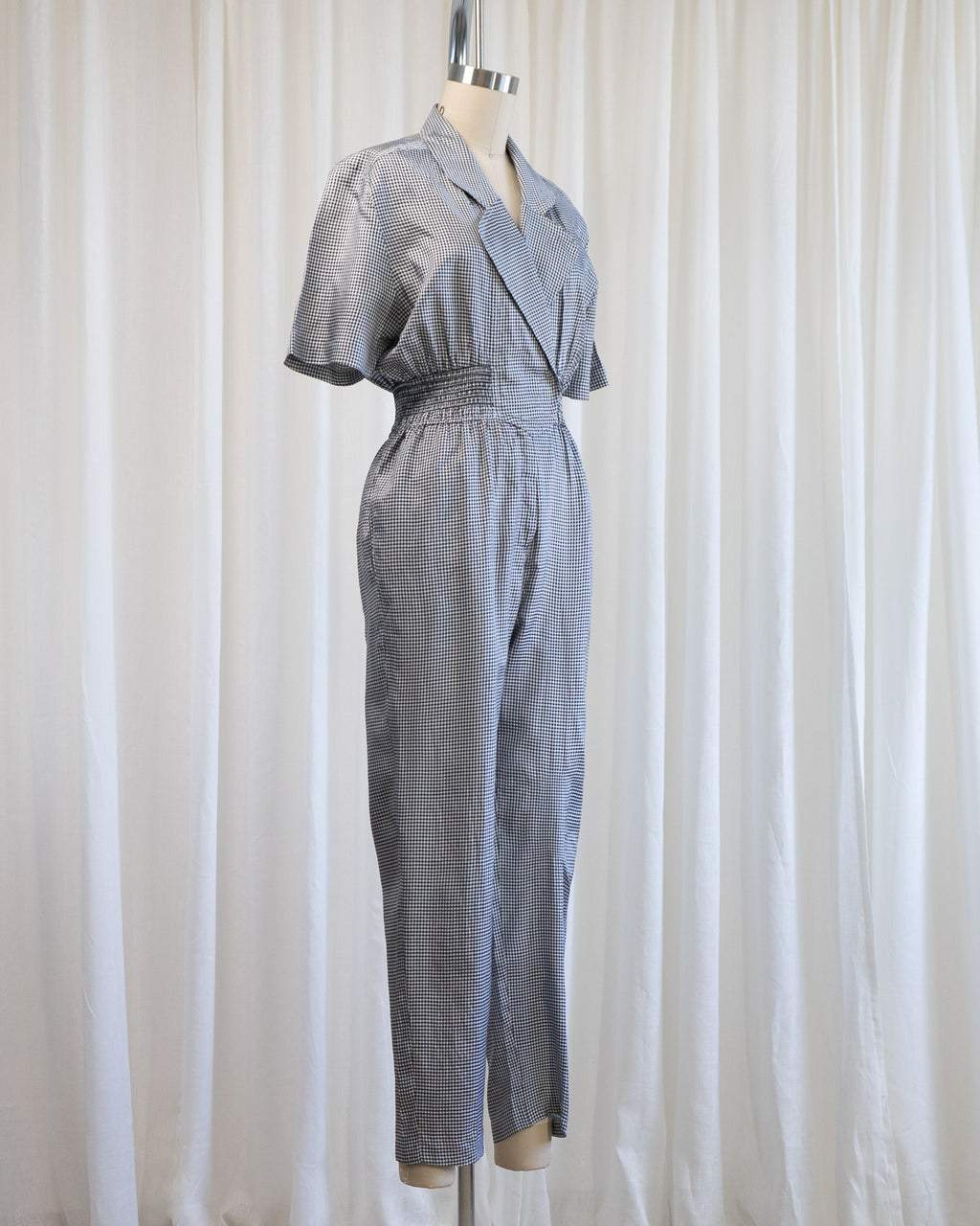 1980s Black & White Gingham Jumpsuit