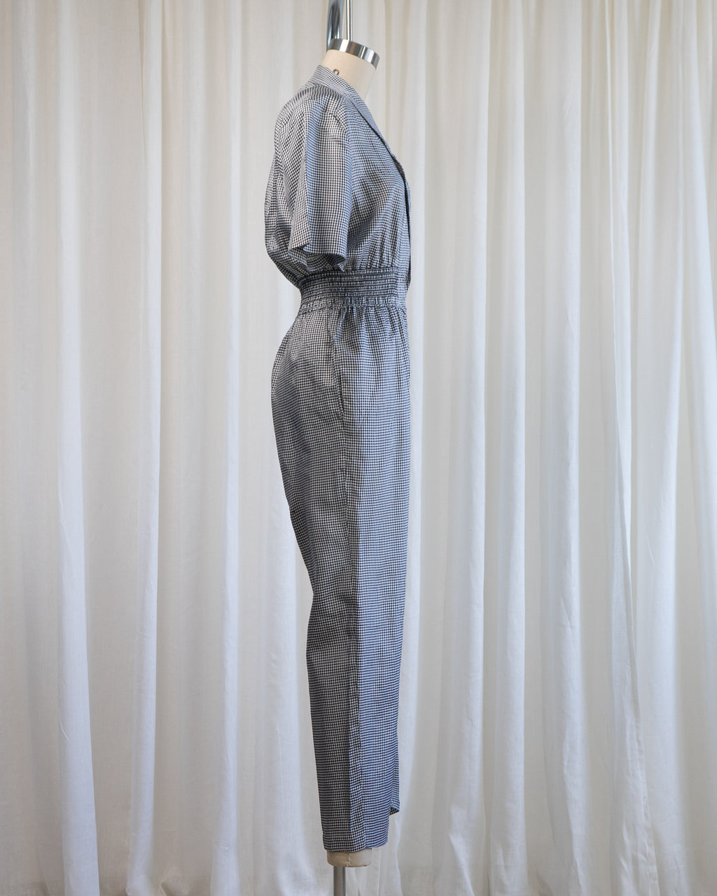 1980s Black & White Gingham Jumpsuit