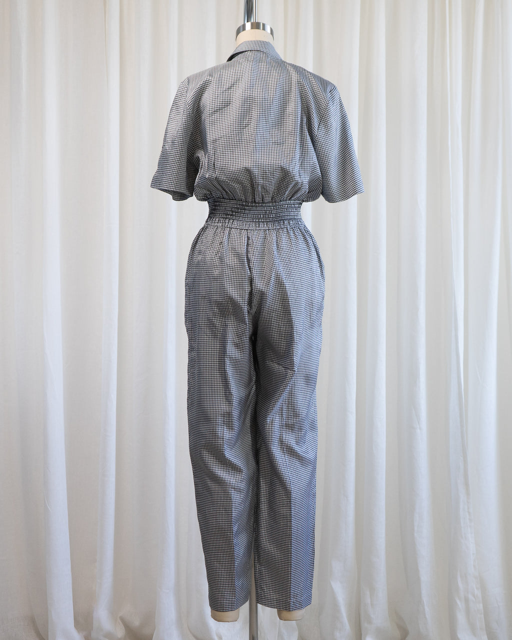 1980s Black & White Gingham Jumpsuit